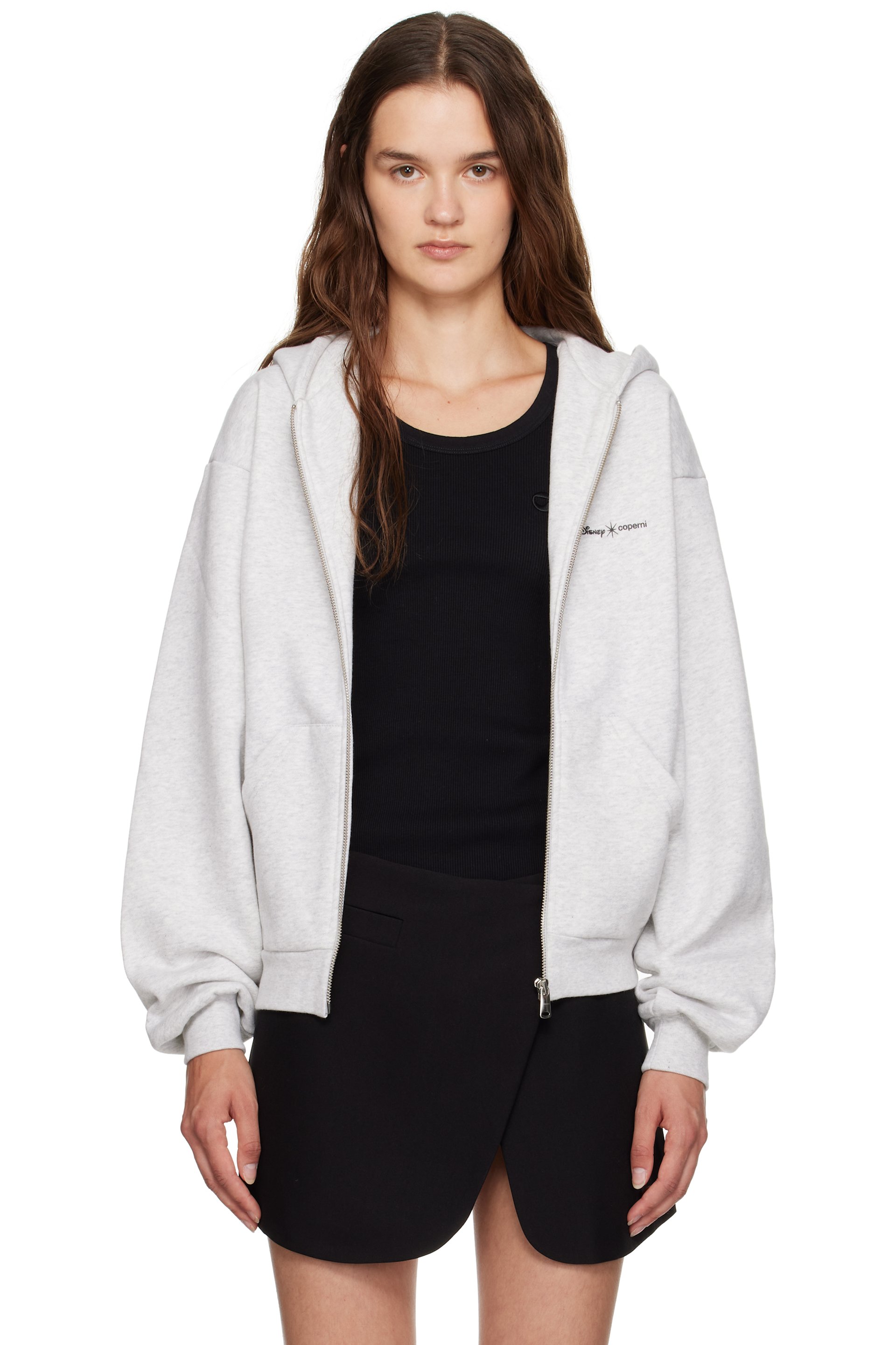 Coperni - Pull à capuche gris à appliqué de couronne et à glissière - Disney