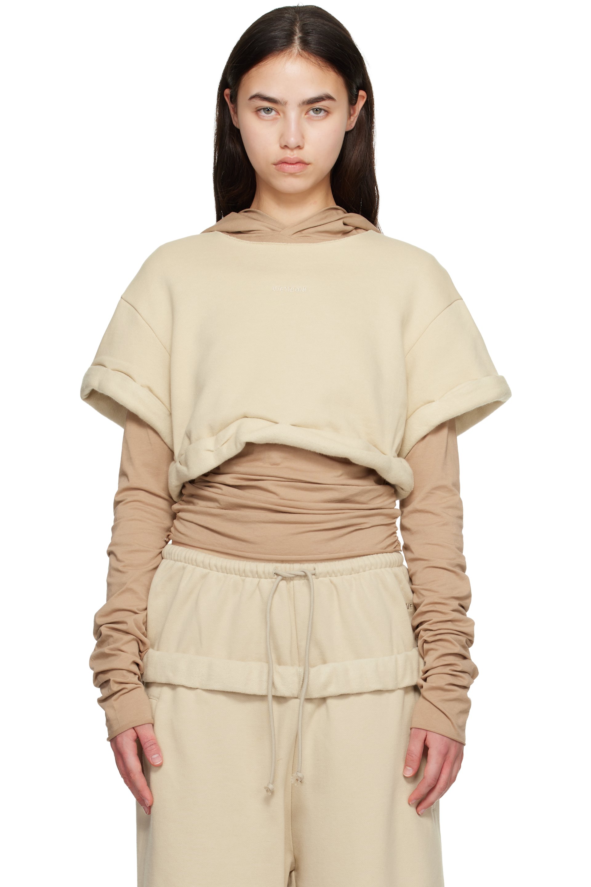 We11done - Pull à capuche étagé beige