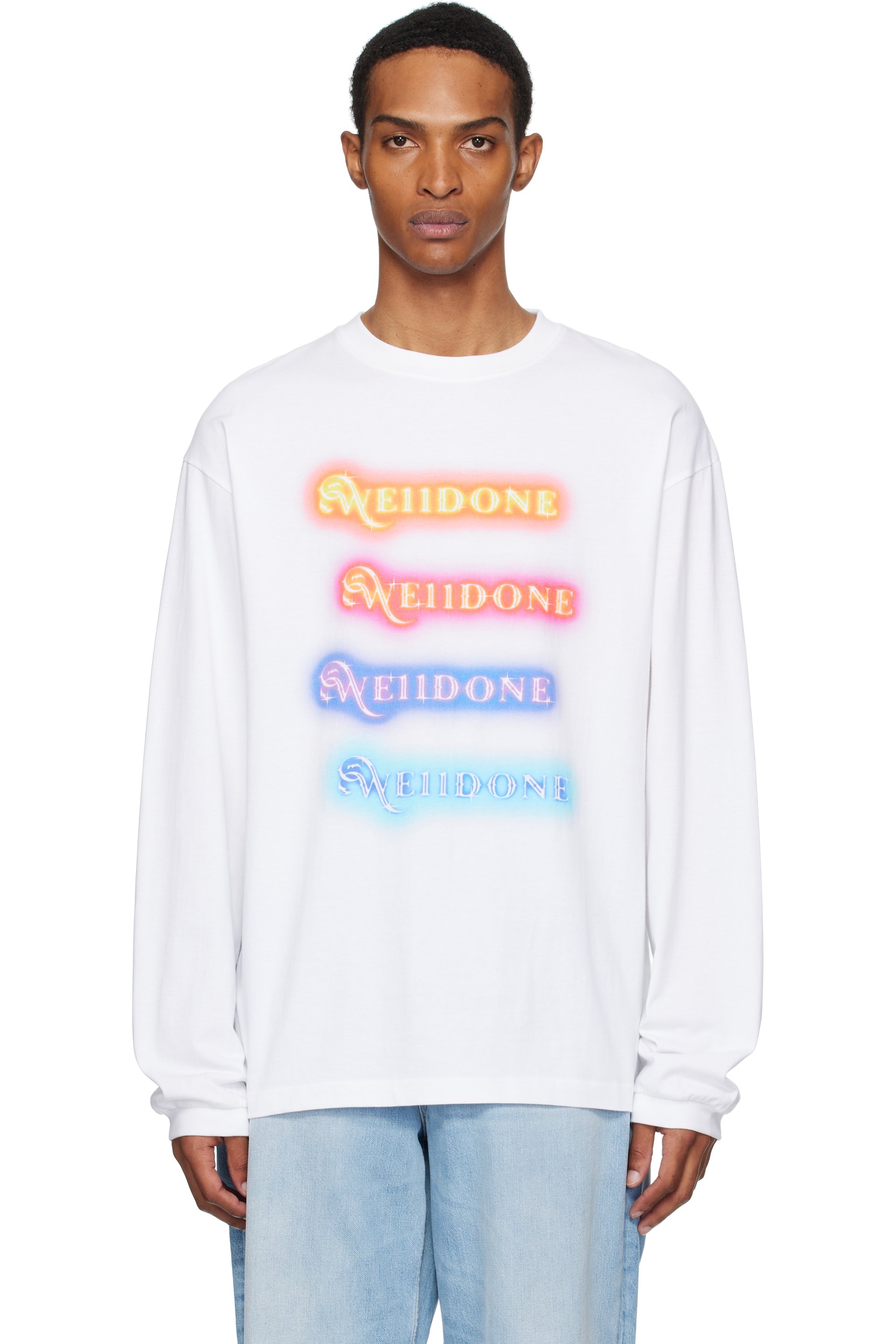 We11done - White Neon Logo Long-Sleeved T-shirt