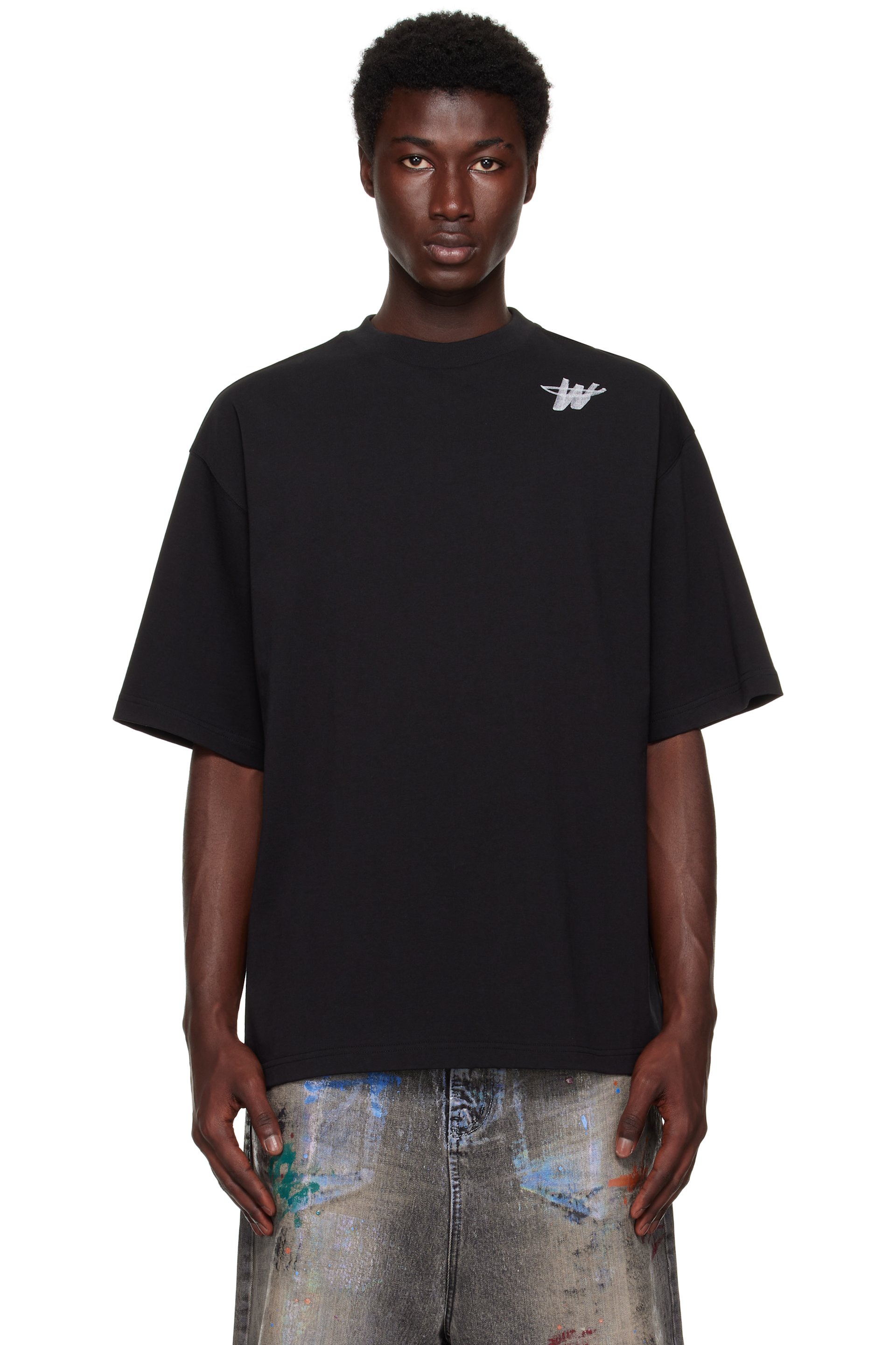 We11done - T-shirt noir à logo WD