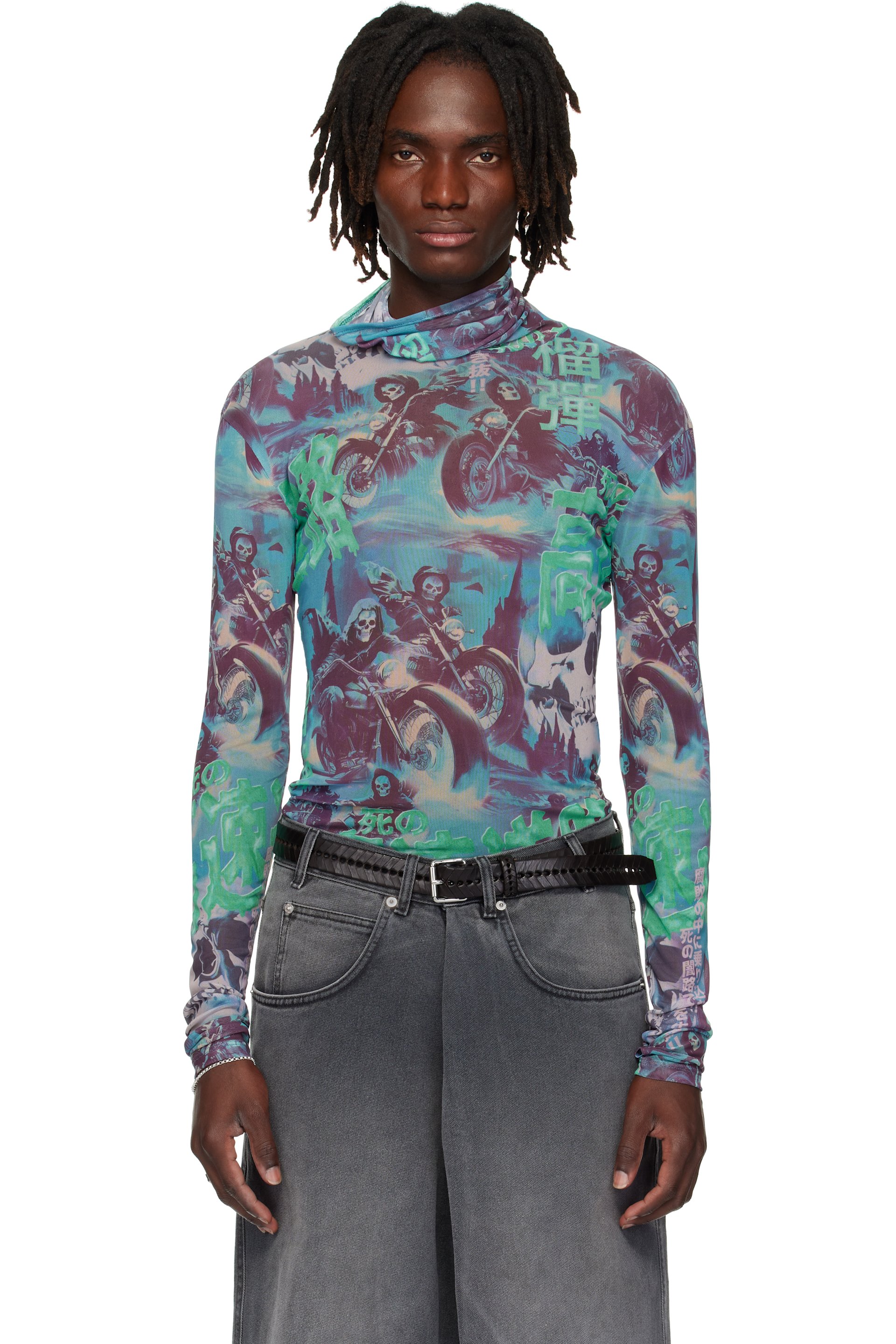 LU'U DAN - Multicolor Masked Mesh Turtleneck