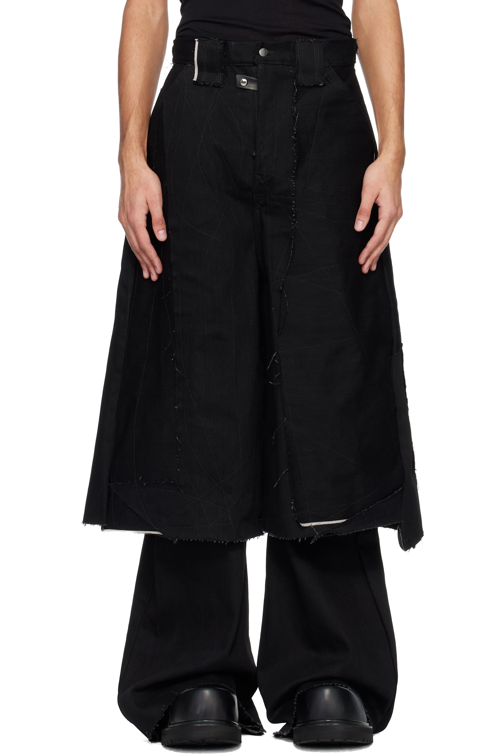 Swampgod - Pantalon Fisolo noir à empiècement de style short