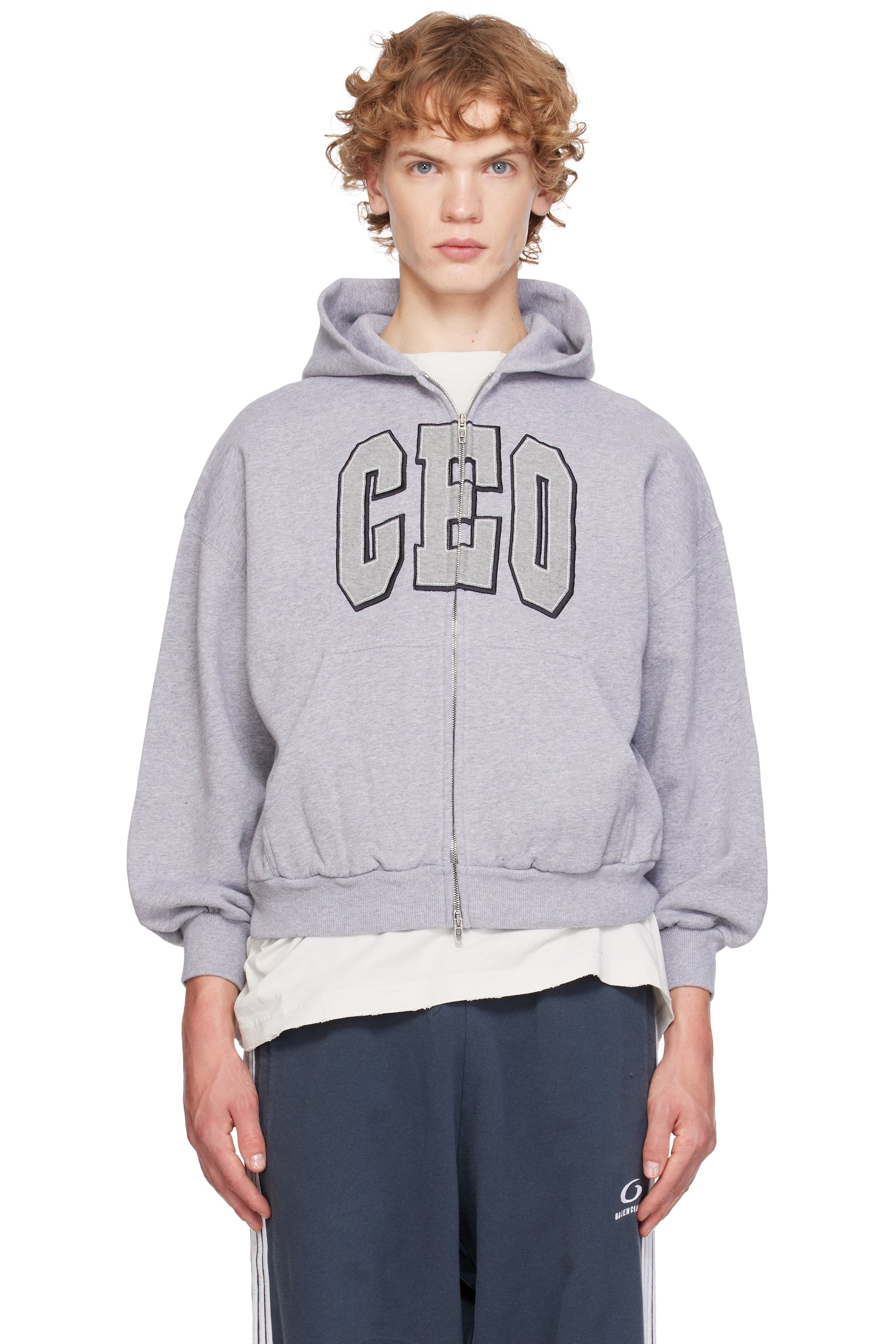 Balenciaga - Gray 'CEO' Team Logo Small Fit Zip-Up Hoodie
