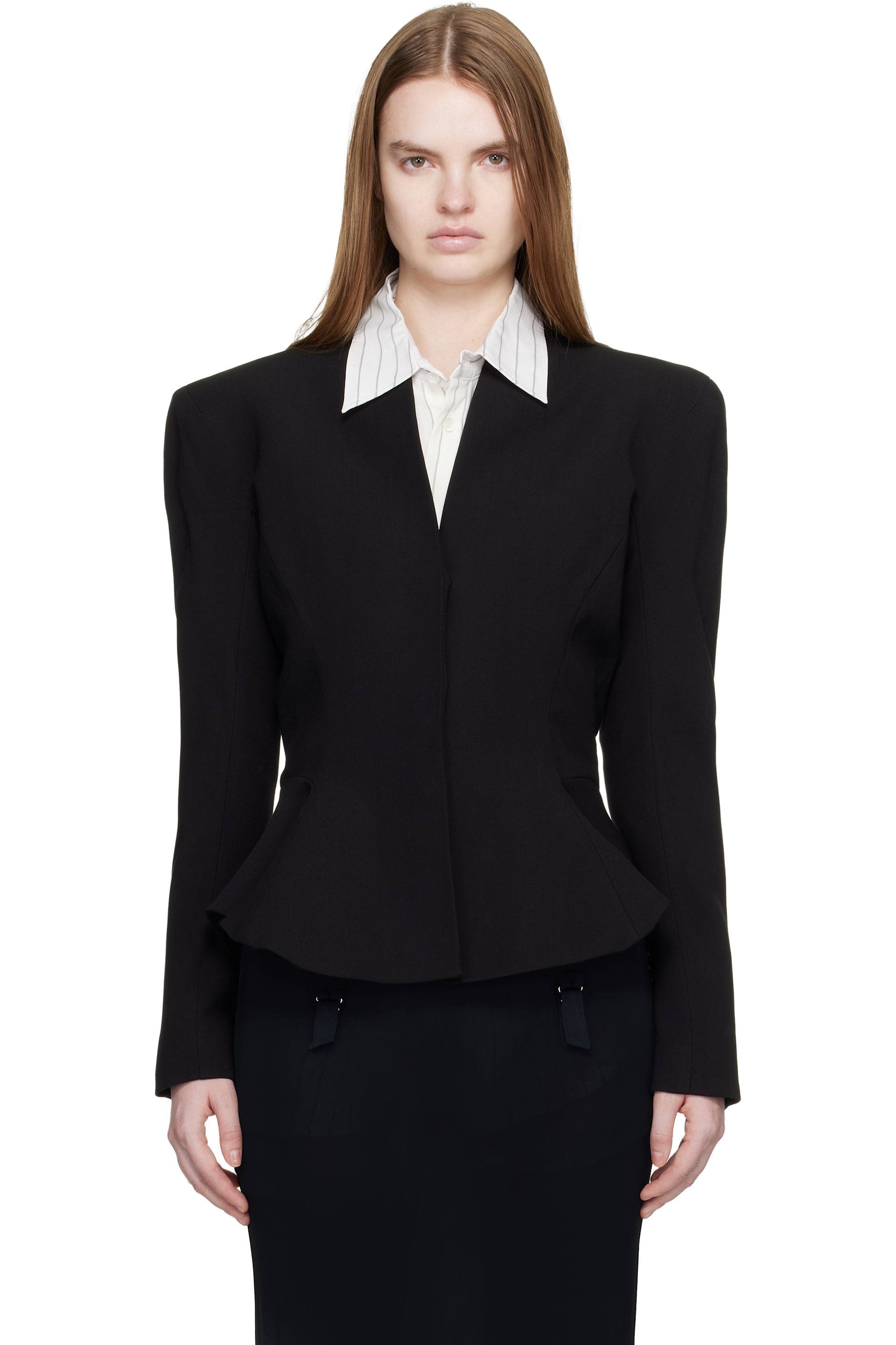 Mugler - Blouson évasé noir en laine