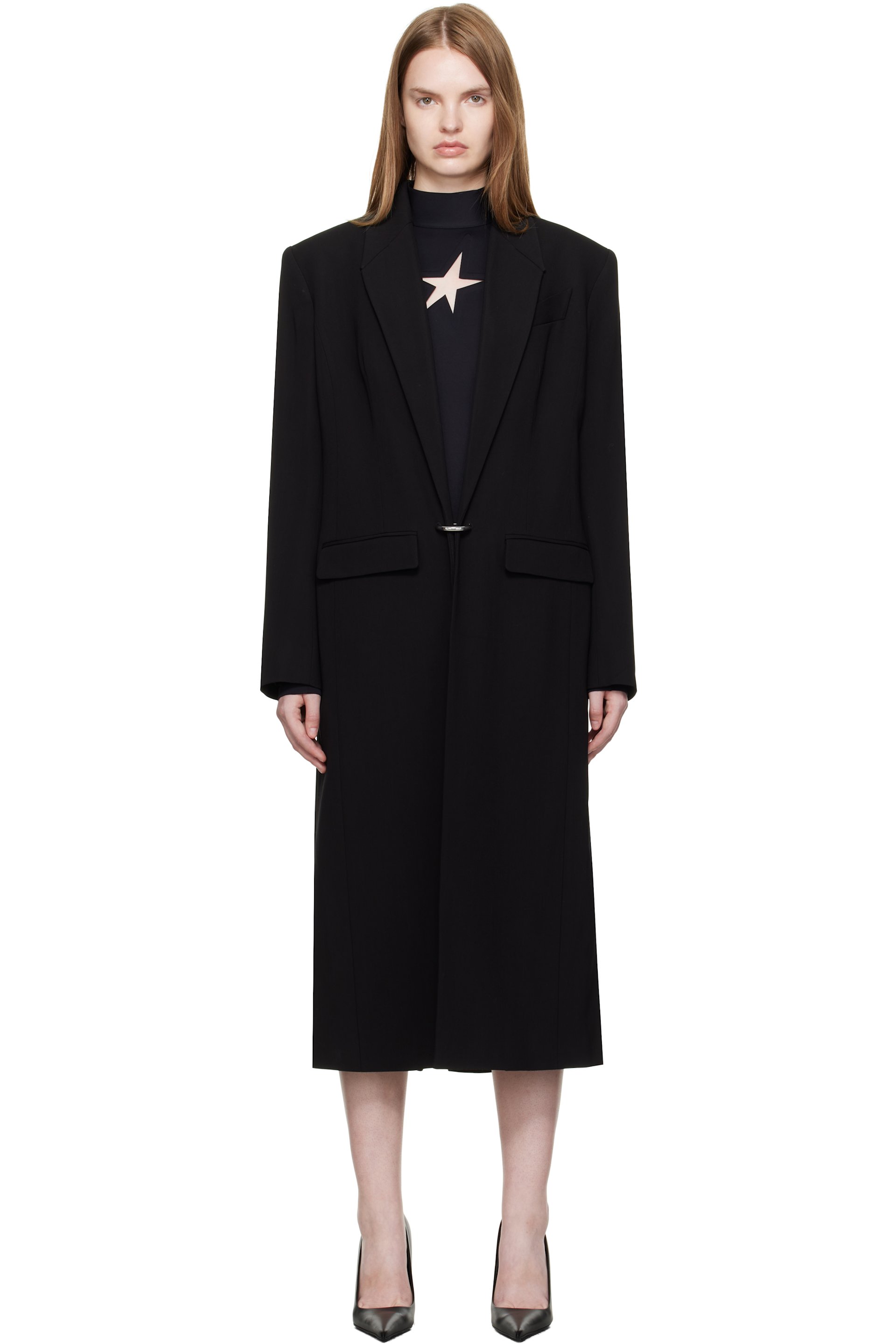 Mugler - Manteau façon tailleur noir à anneau