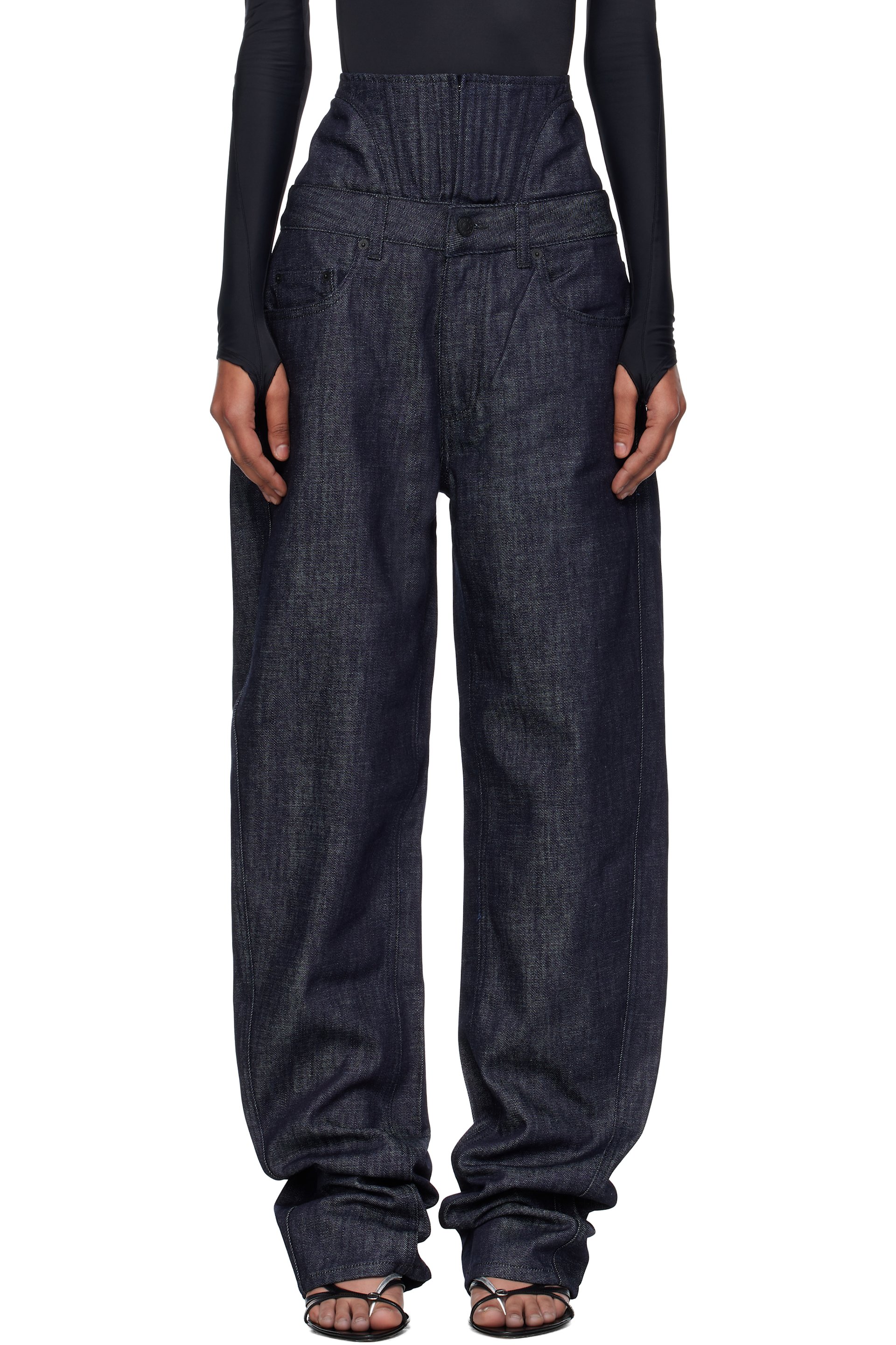 Mugler - Blue High-Waisted Corset Jeans