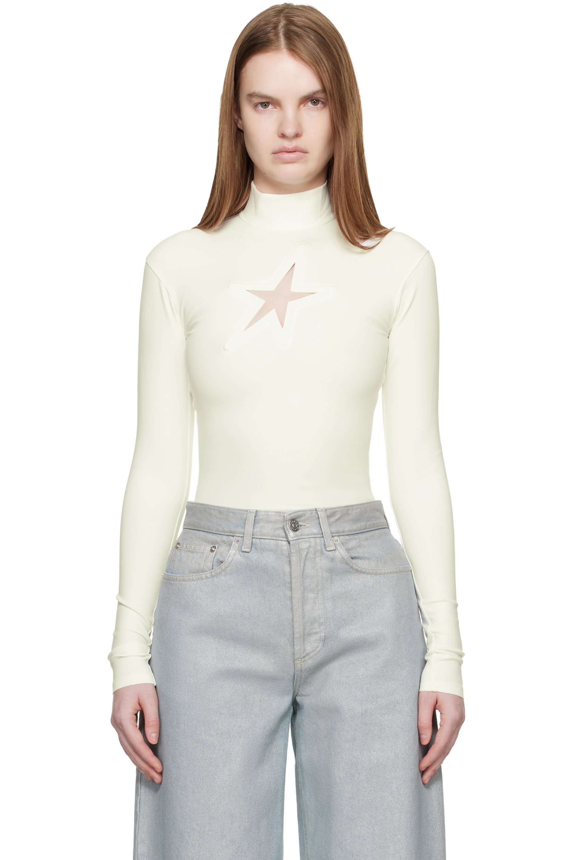Mugler - Col roulé épais blanc cassé en jersey extensible