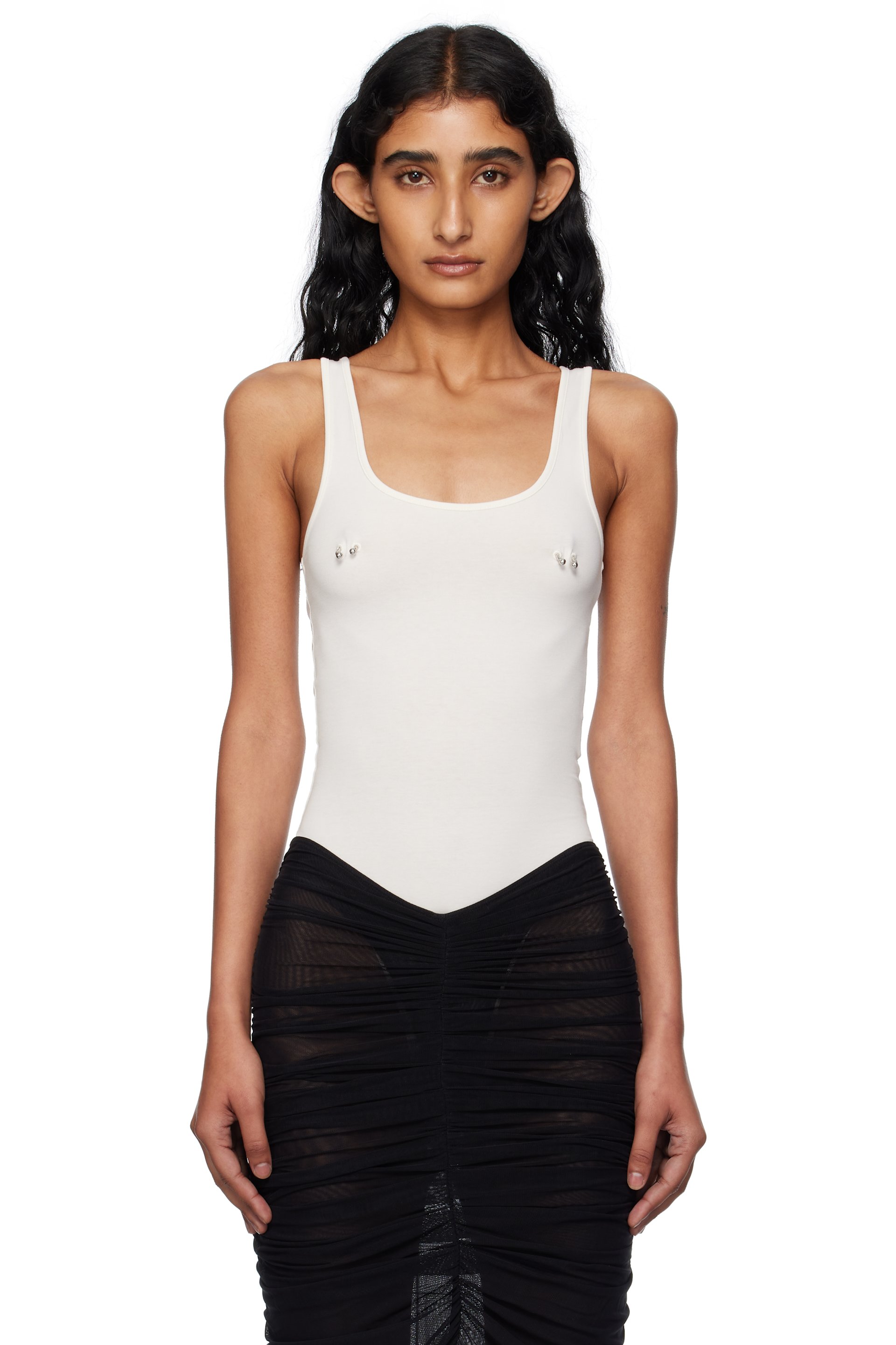 Mugler - Justaucorps de style débardeur blanc à perçages
