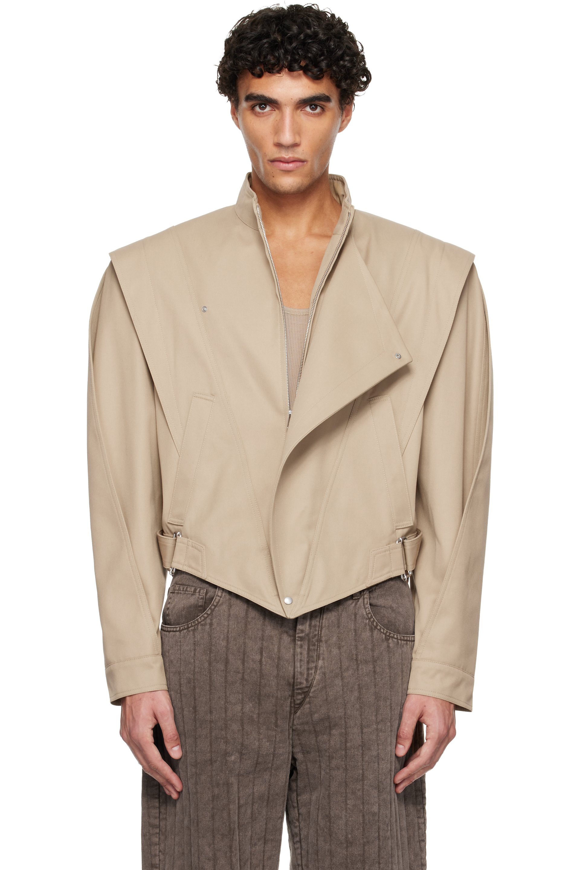 Mugler - Beige Asymmetric Officer Jacket