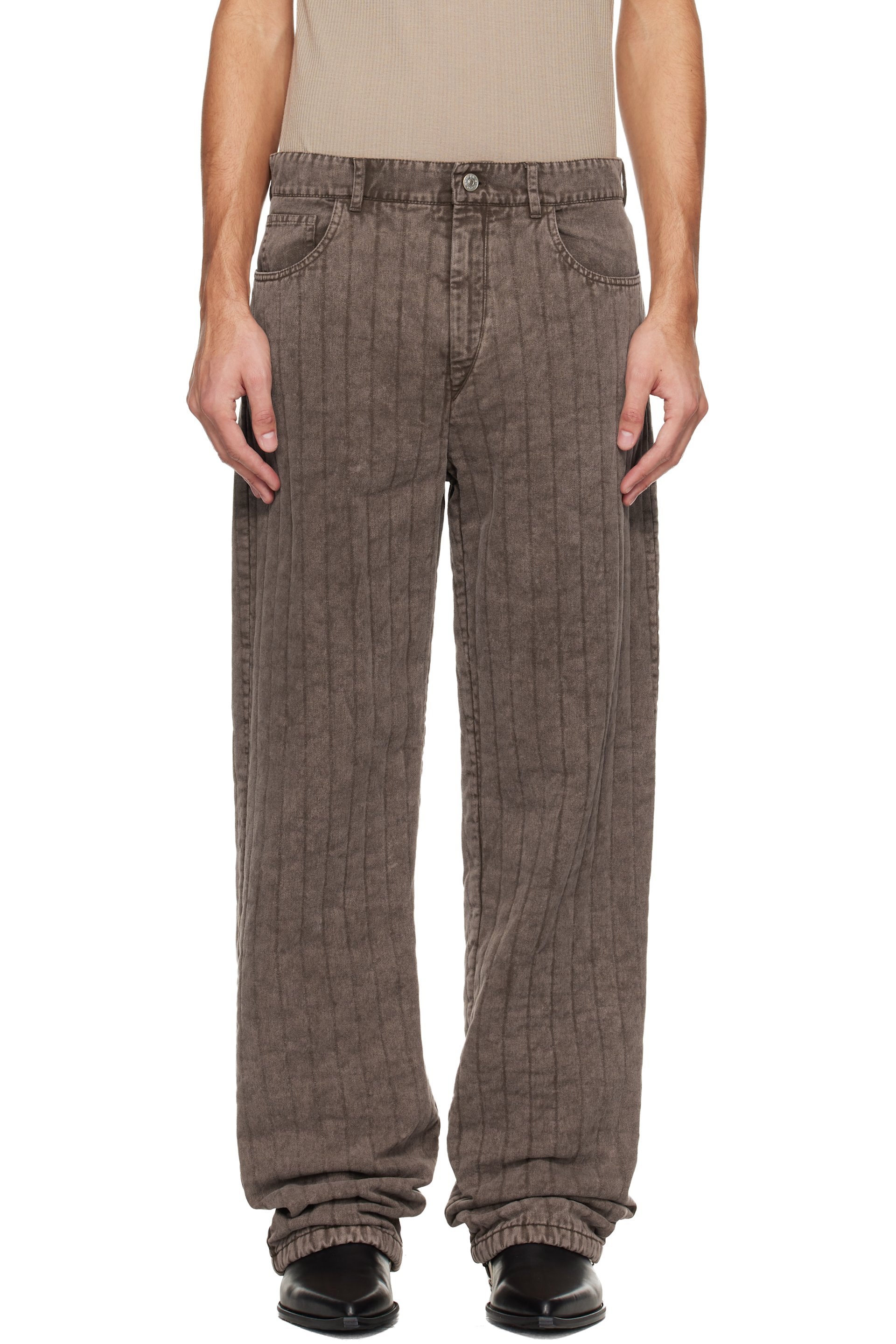 Mugler - Brown Quilted Twill Trousers