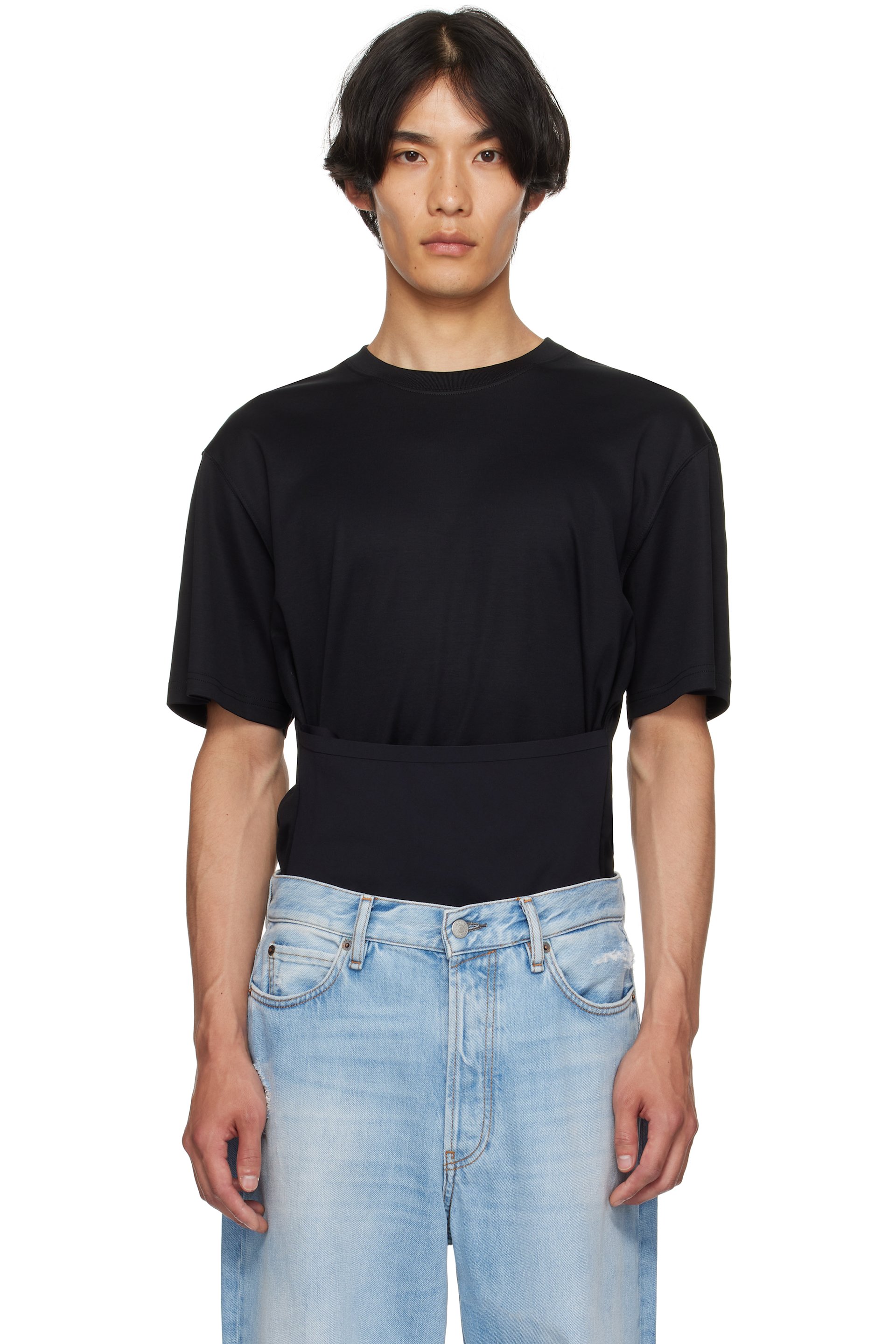 Mugler - T-shirt droit noir à panneau de style corset