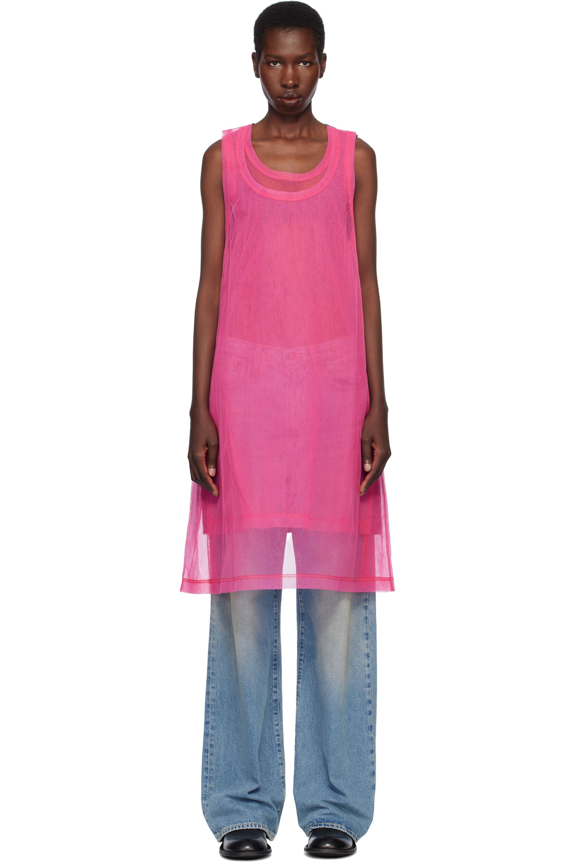 Comme des Garçons Homme Plus - Débardeur noir et rose en jersey et en tulle de nylon