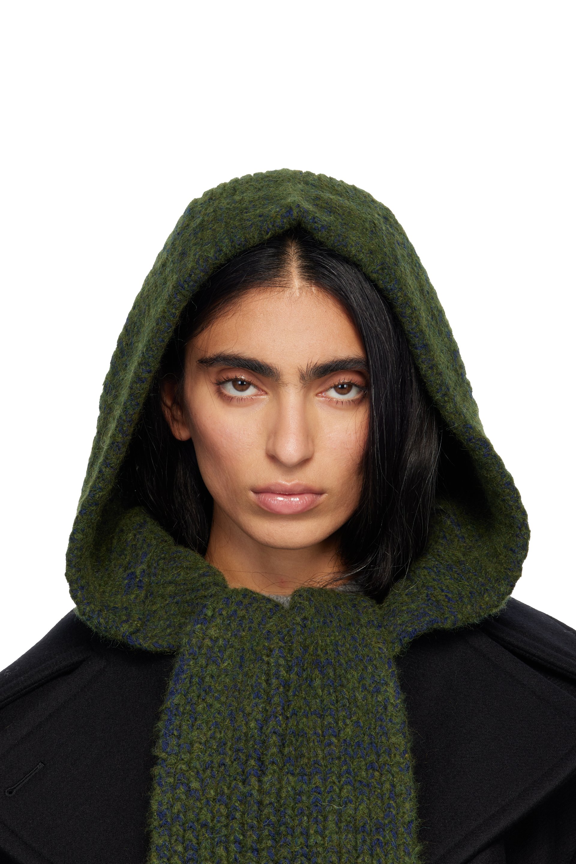 Dries Van Noten - Écharpe verte en laine à capuche