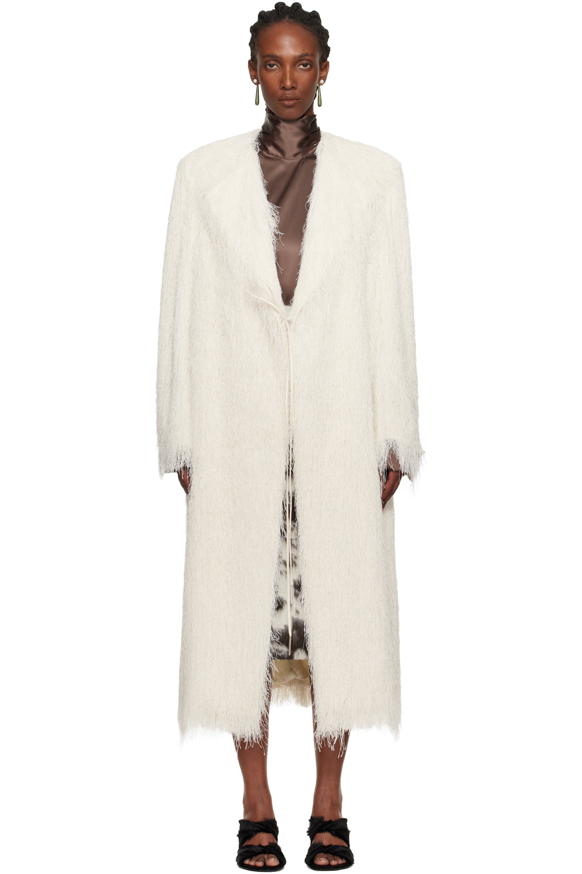 Dries Van Noten - Manteau blanc à franges