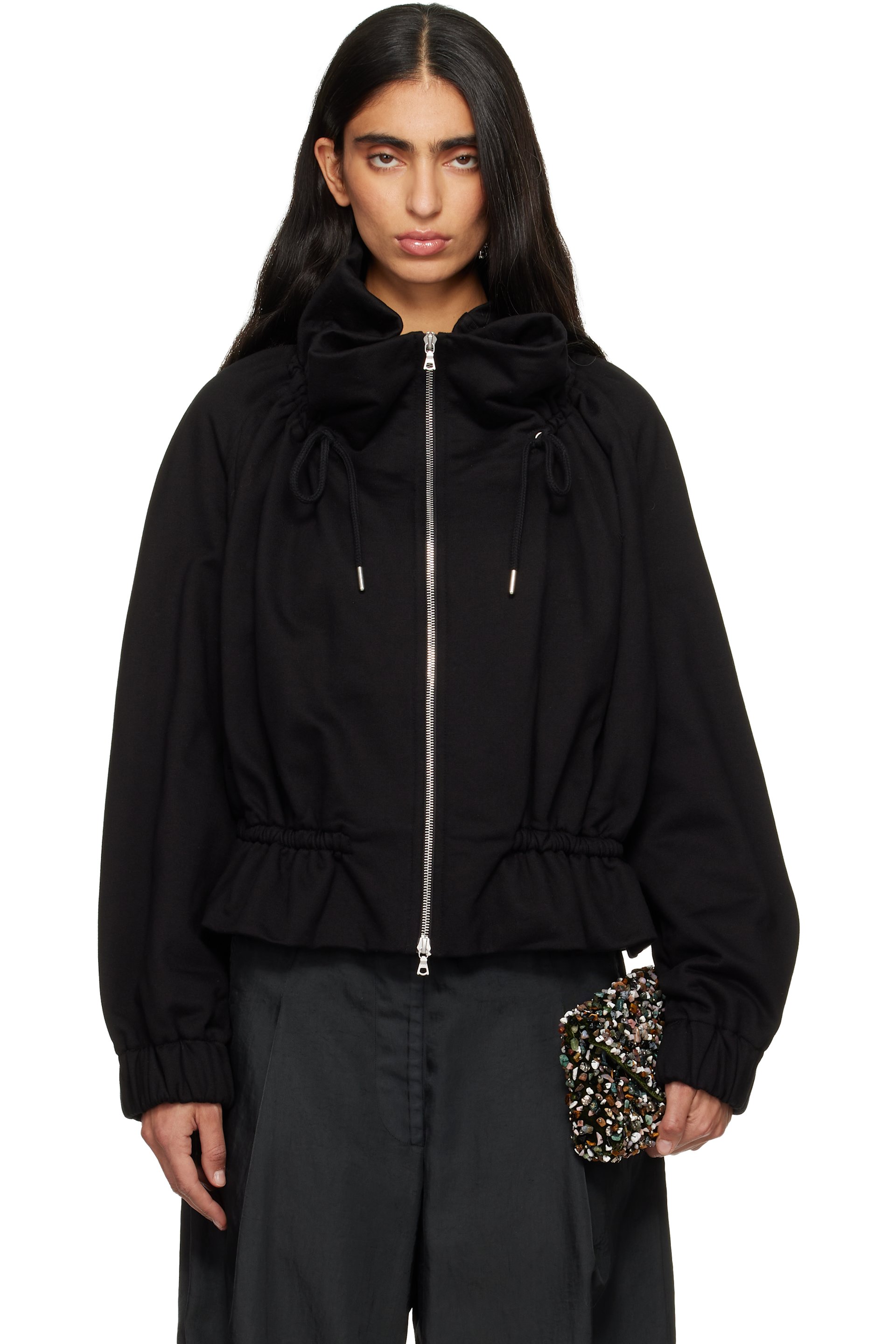 Dries Van Noten - Black Cocoon Jersey Track Jacket