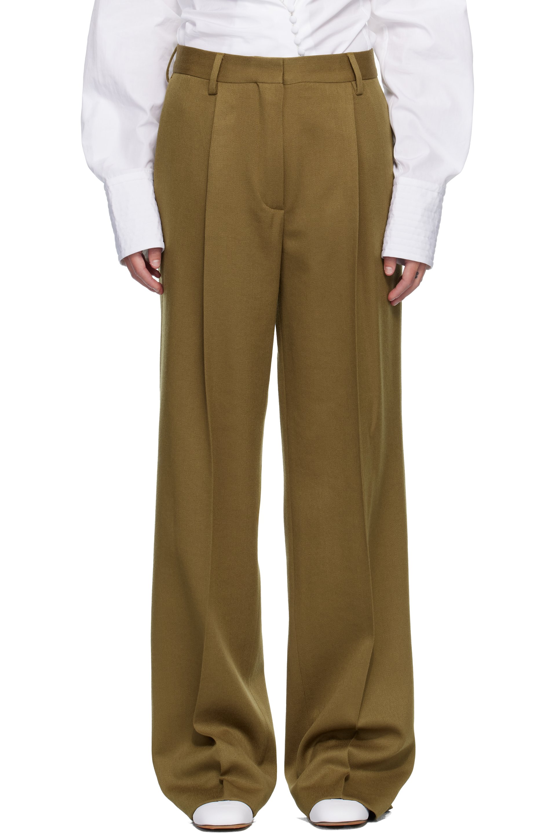 Dries Van Noten - Pantalon façon tailleur beige en laine