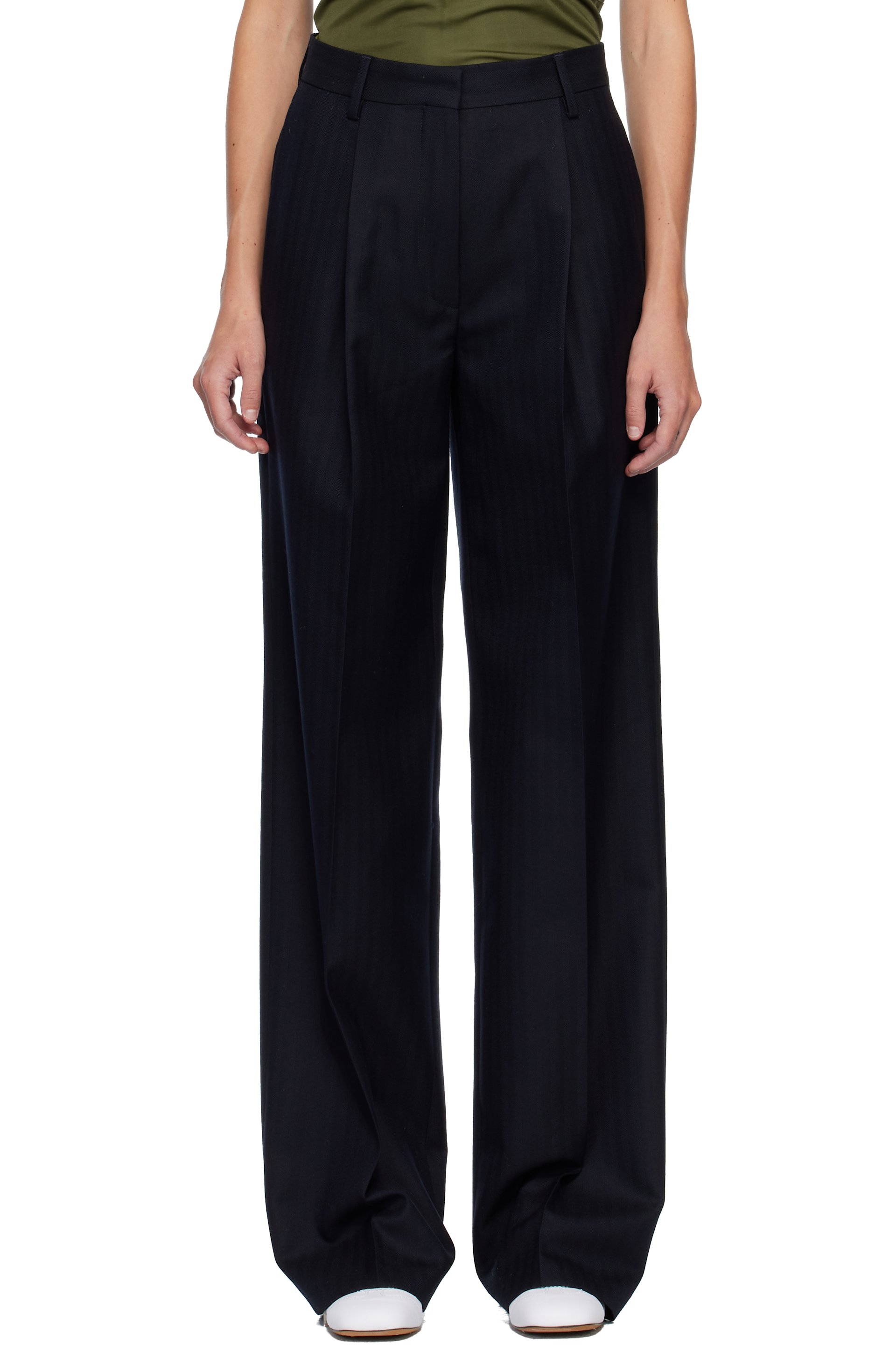 Dries Van Noten - Pantalon bleu marine en laine
