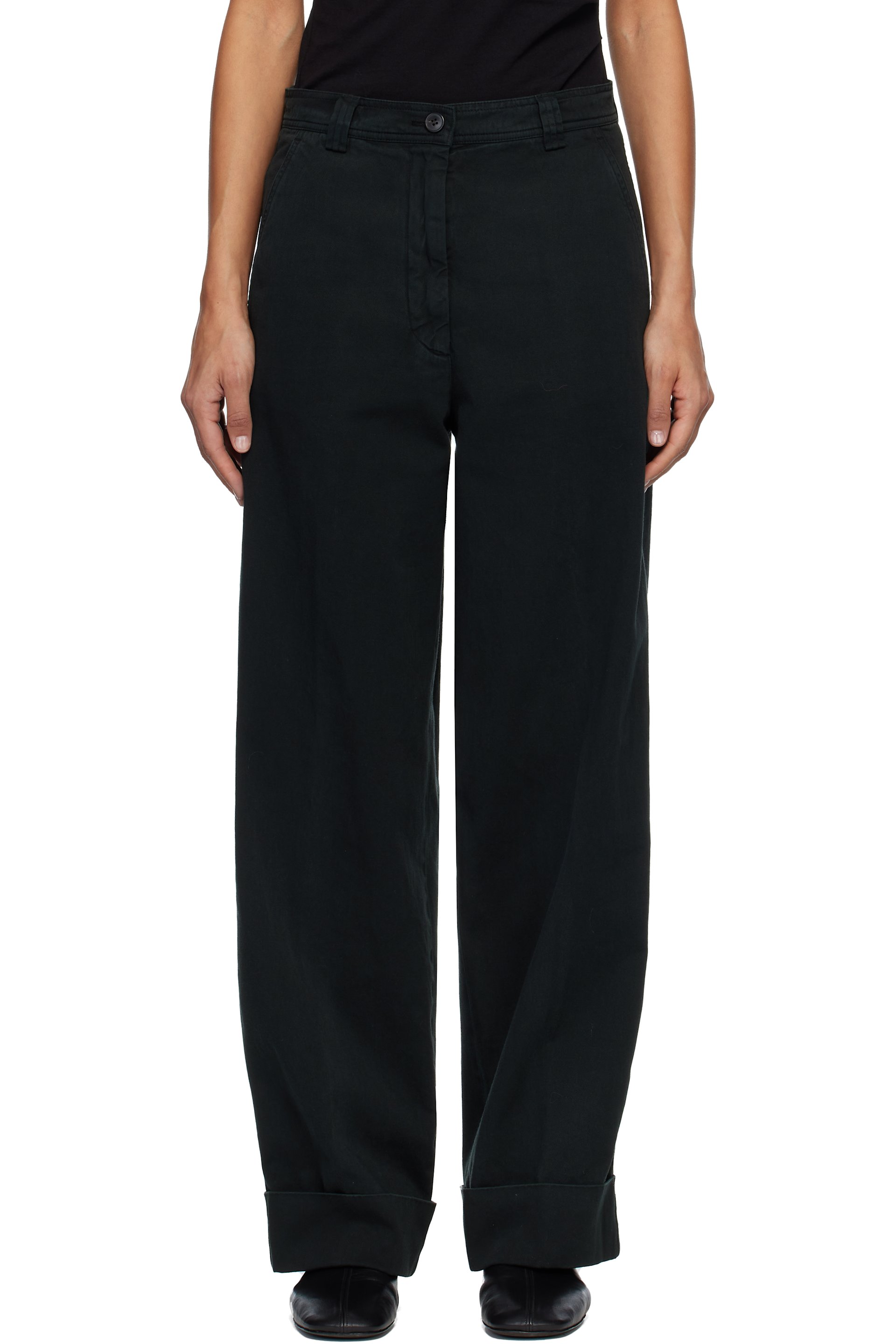 Dries Van Noten - Green Cuffed Cotton Trousers