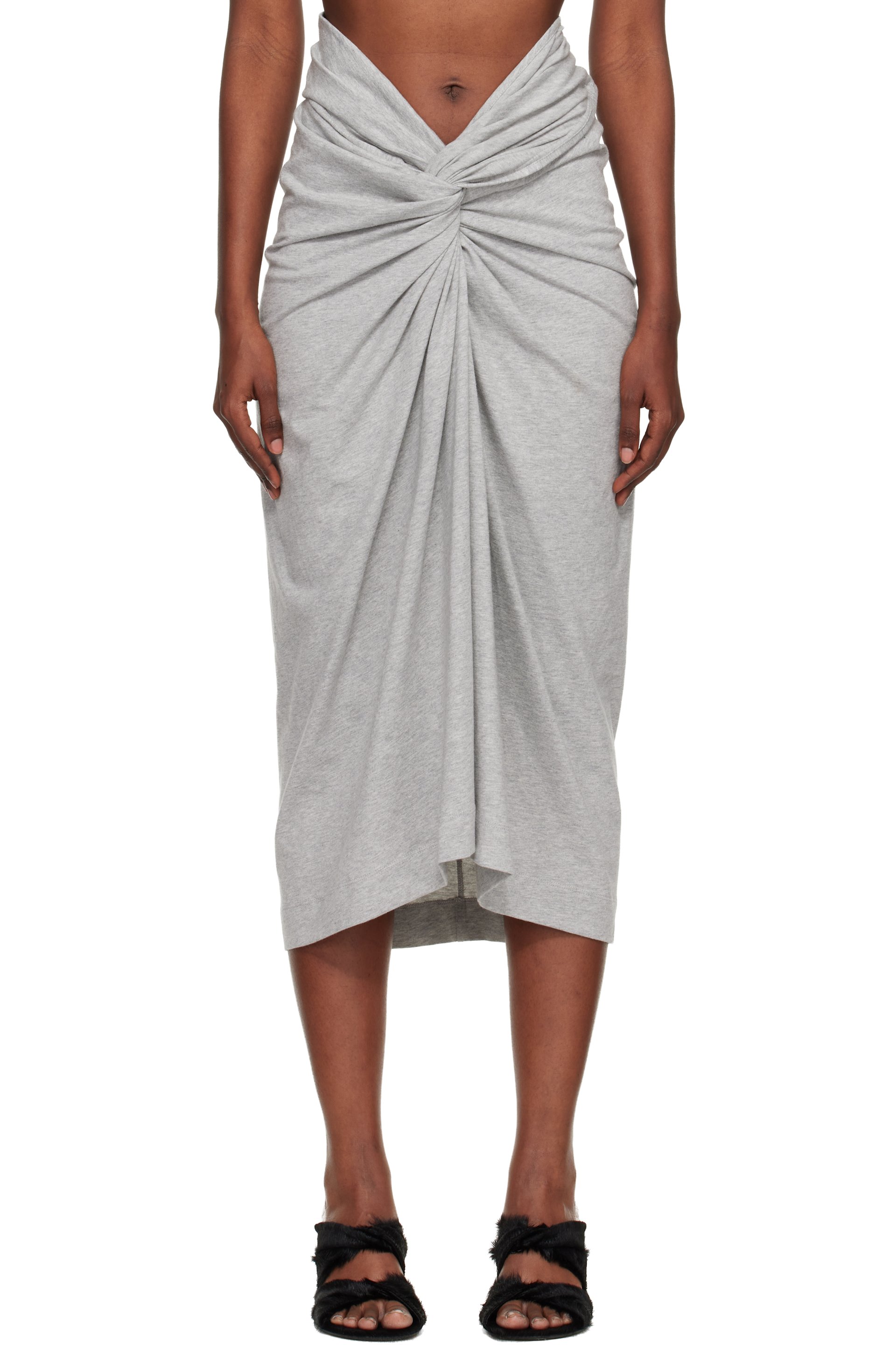 Dries Van Noten - Jupe midi grise en jersey