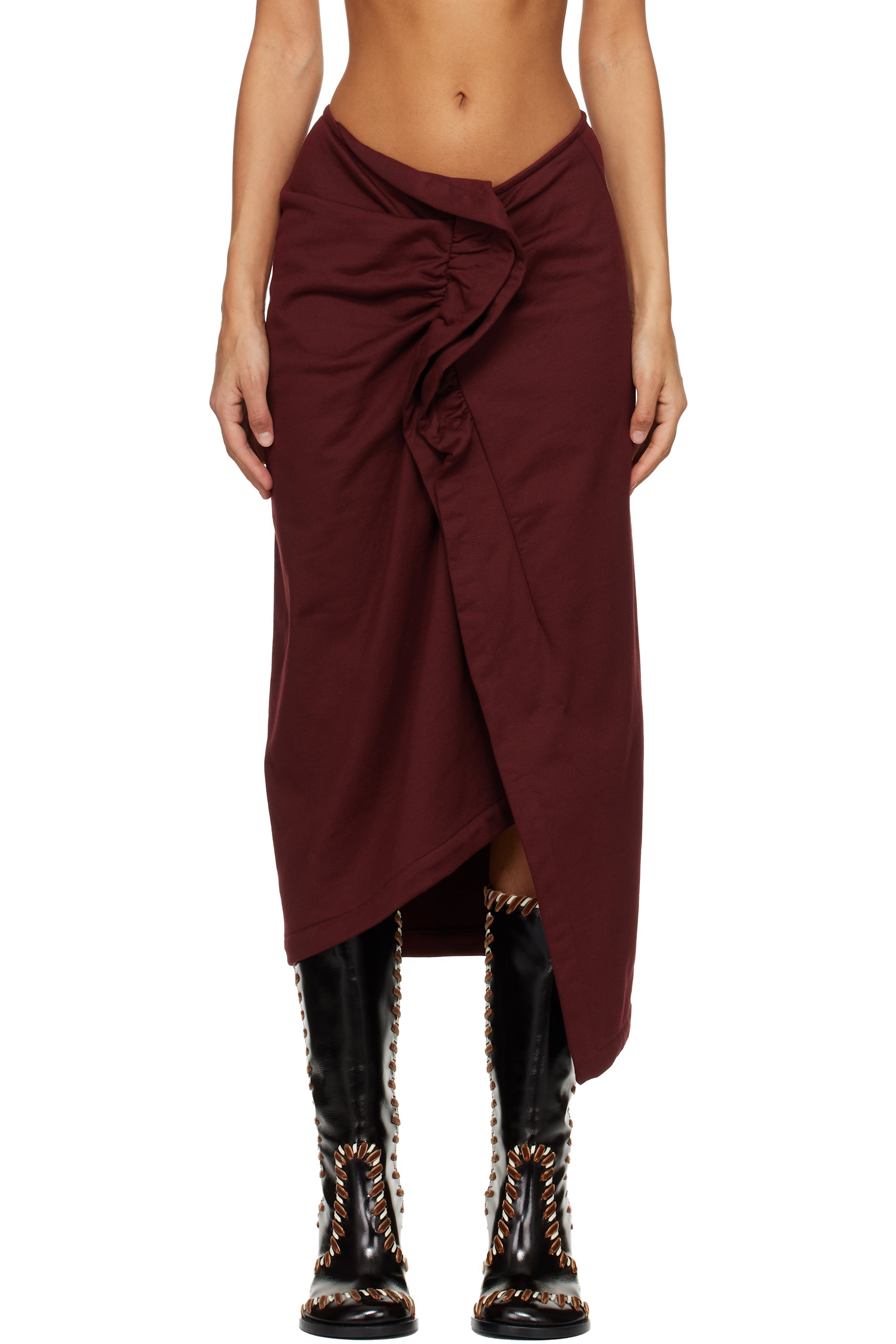 Dries Van Noten - Jupe midi rouge en coton à volants