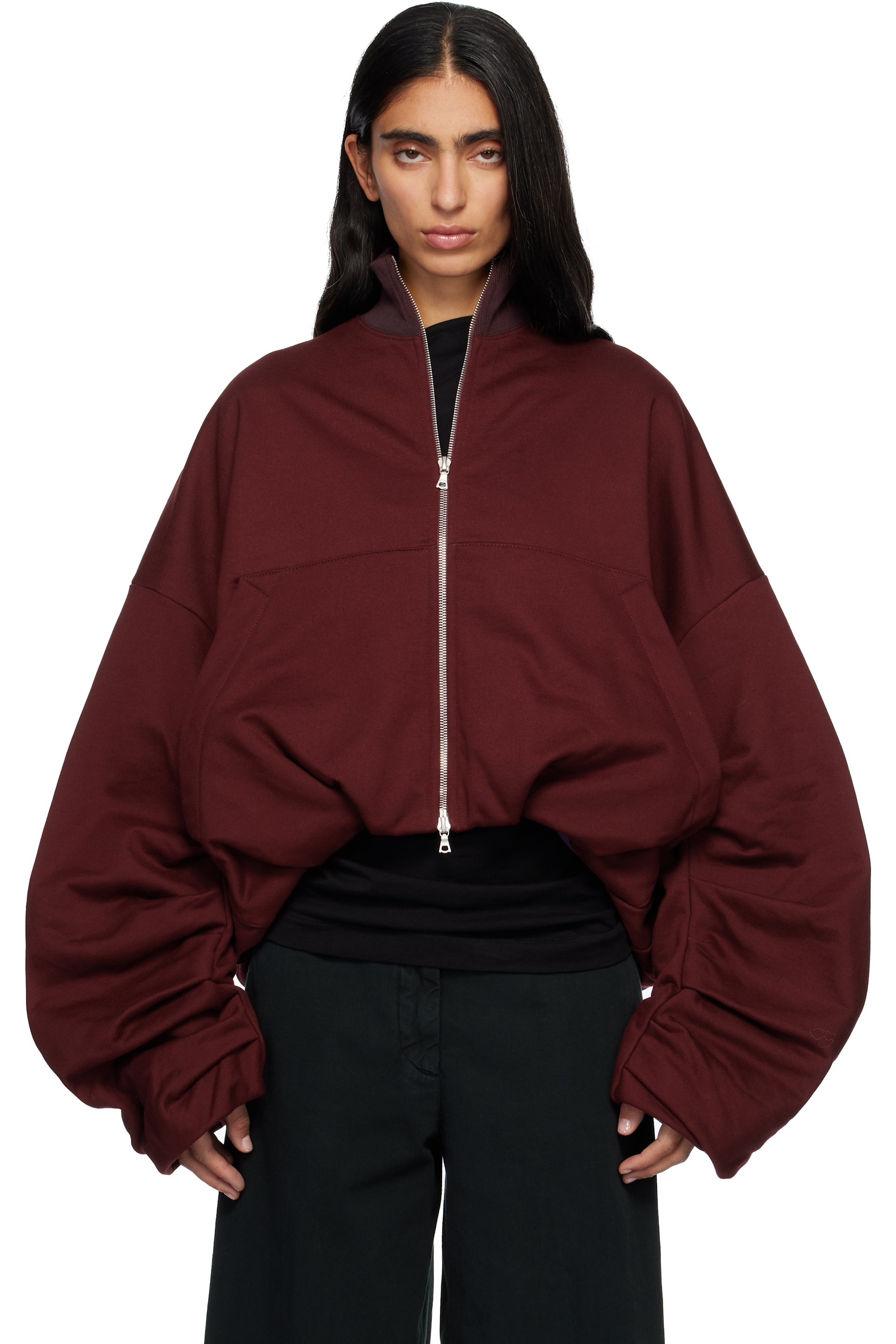Dries Van Noten - Blouson de survêtement rouge en jersey à fronces