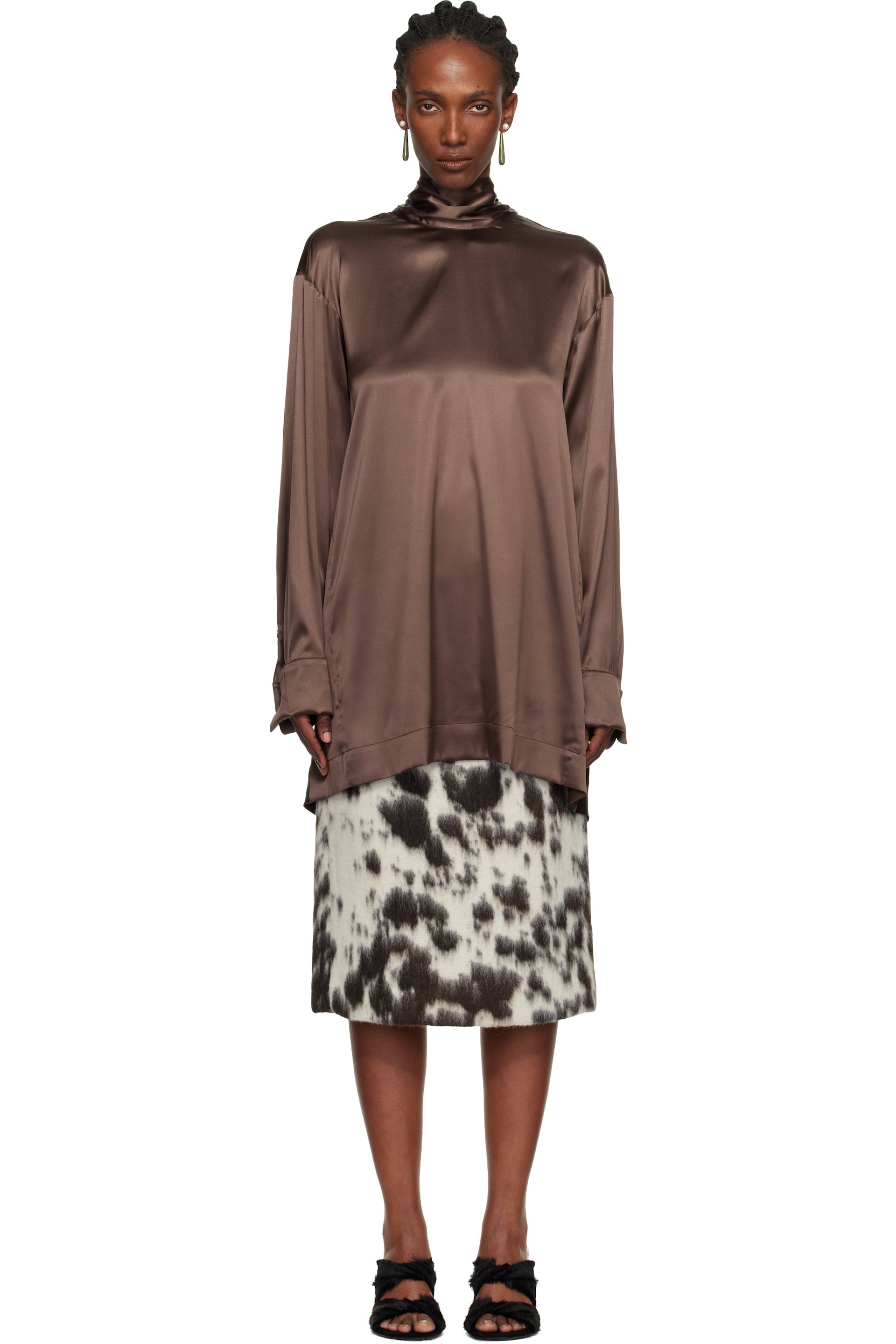 Dries Van Noten - Chemisier brun à écharpe