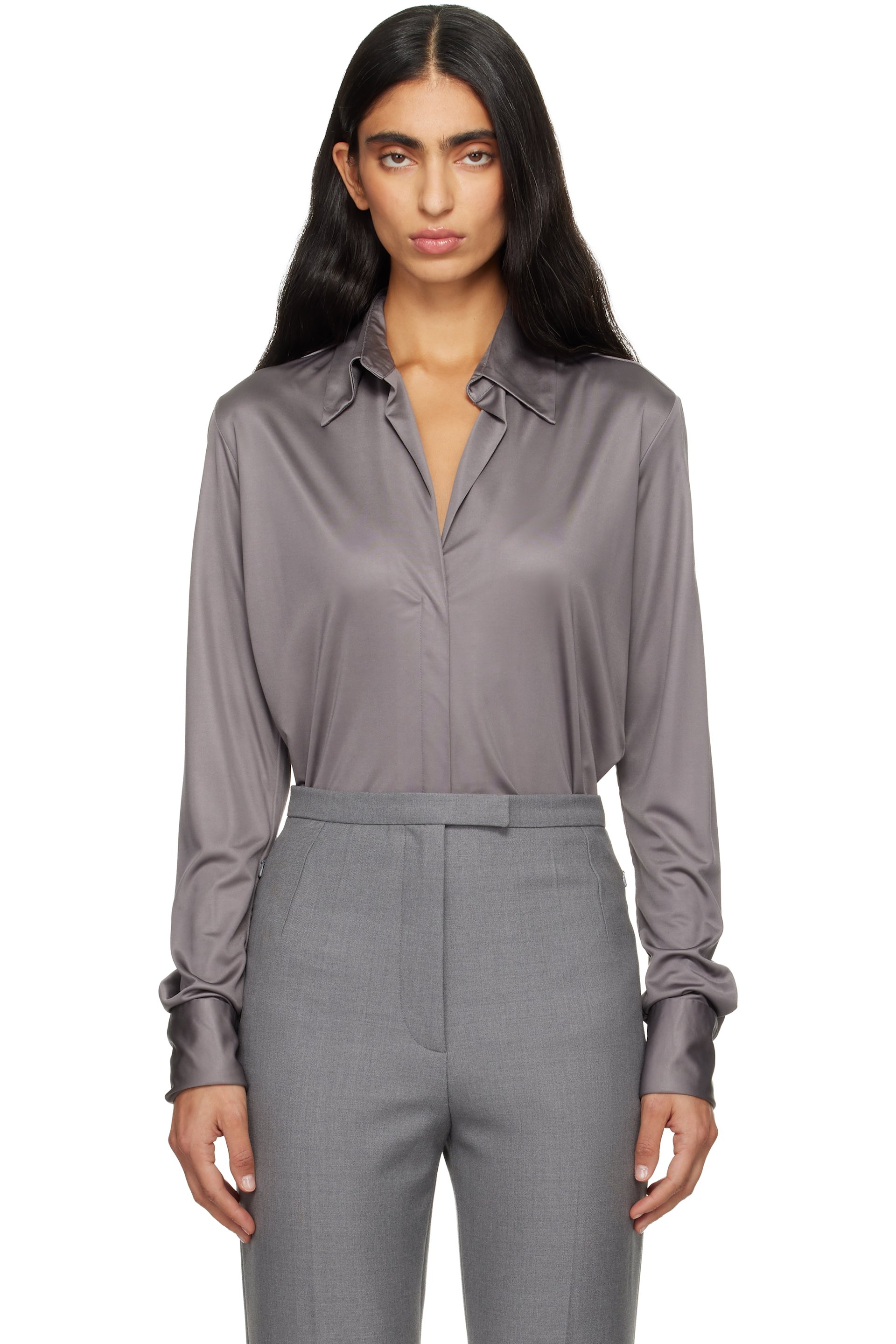 Dries Van Noten - Chemise grise en satin