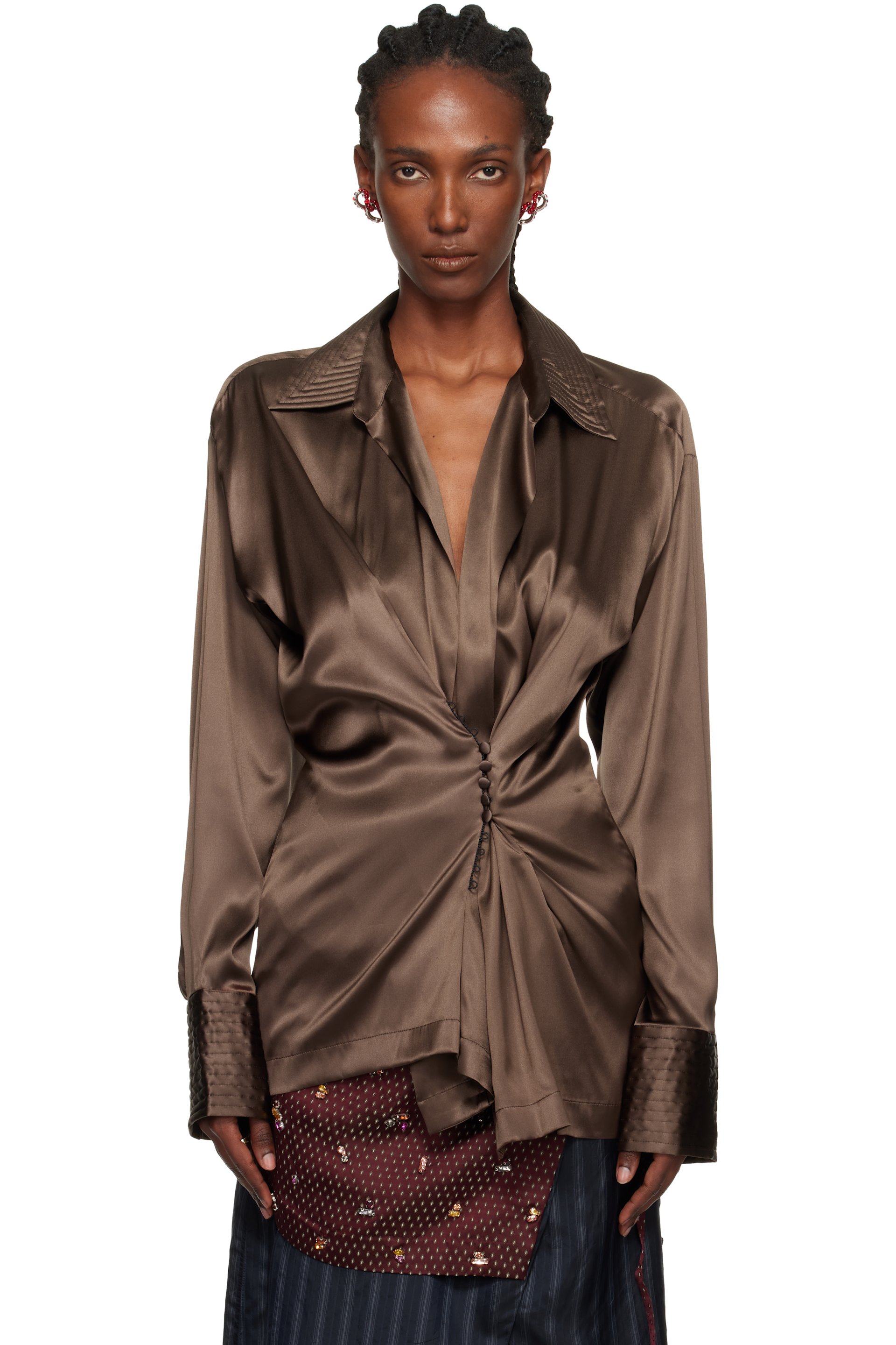 Dries Van Noten - Chemise drapée brune