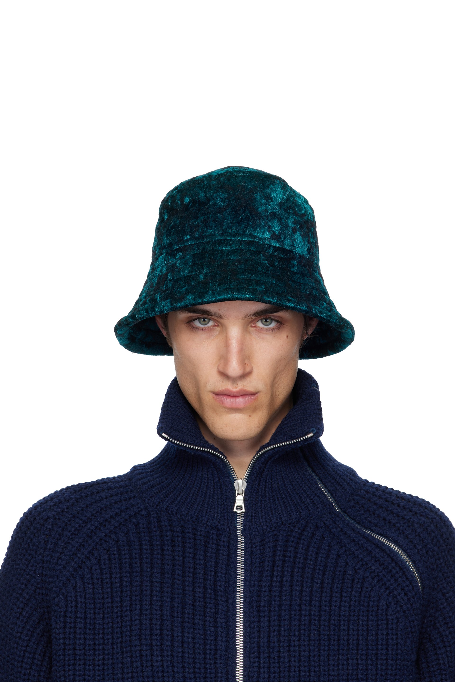 Dries Van Noten - Black & Navy Velvet Bucket Hat