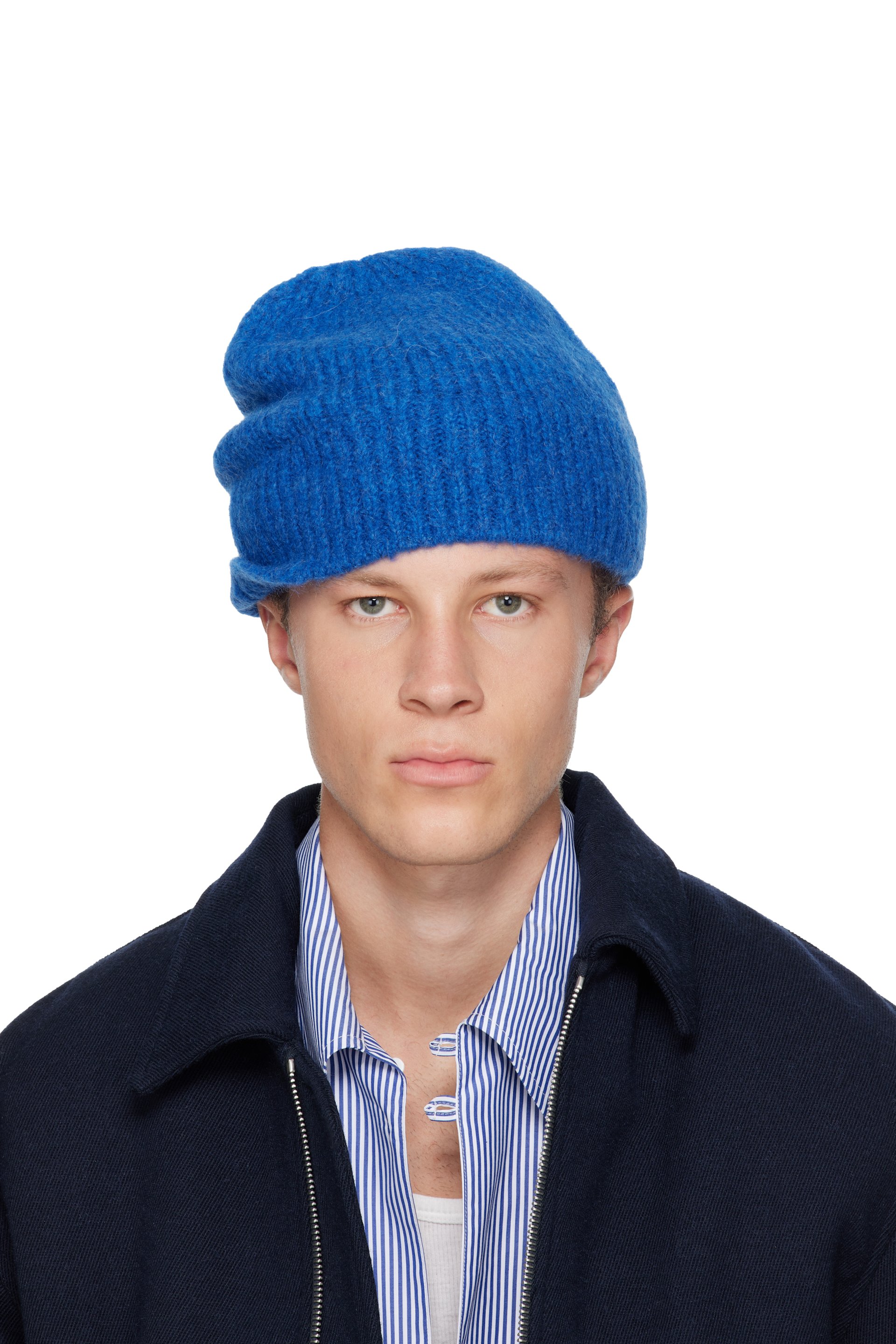 Dries Van Noten - Bonnet bleu en alpaga mélangé