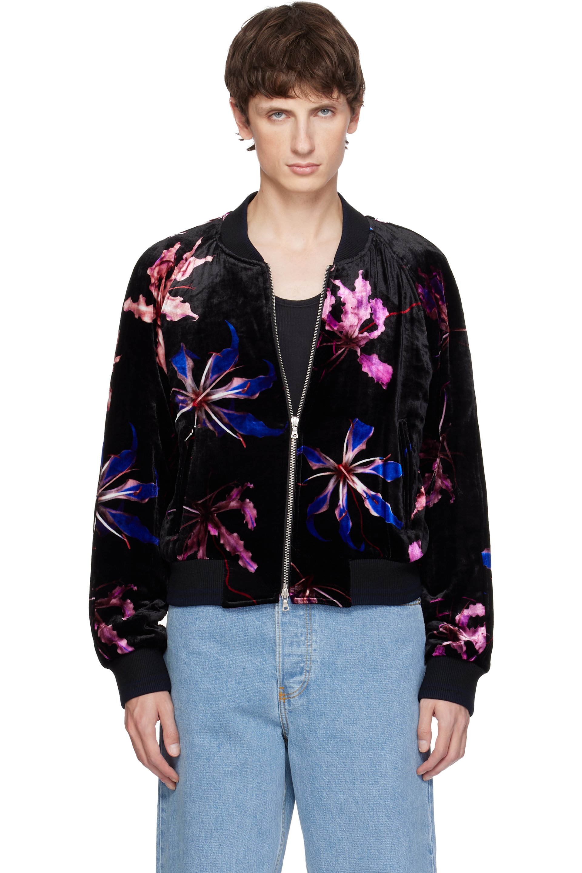 Dries Van Noten - Black Velvet Bomber Jacket