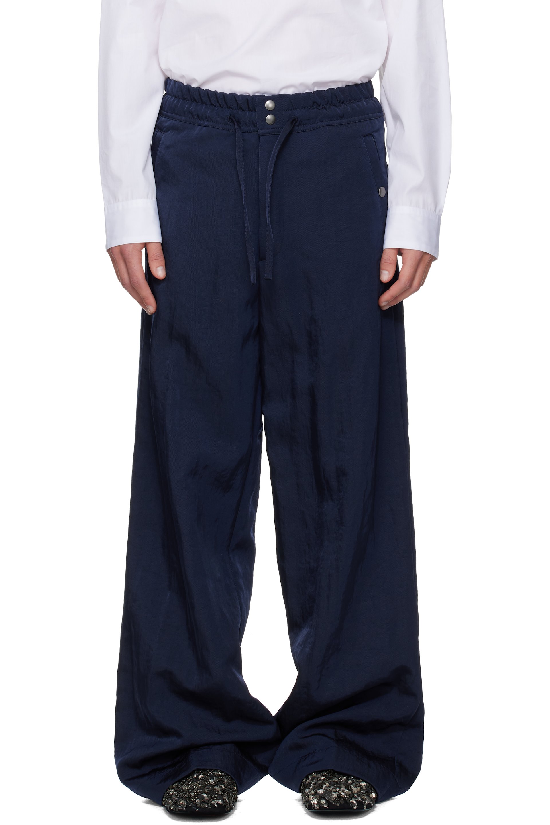 Dries Van Noten: Navy Twill Trousers | SSENSE
