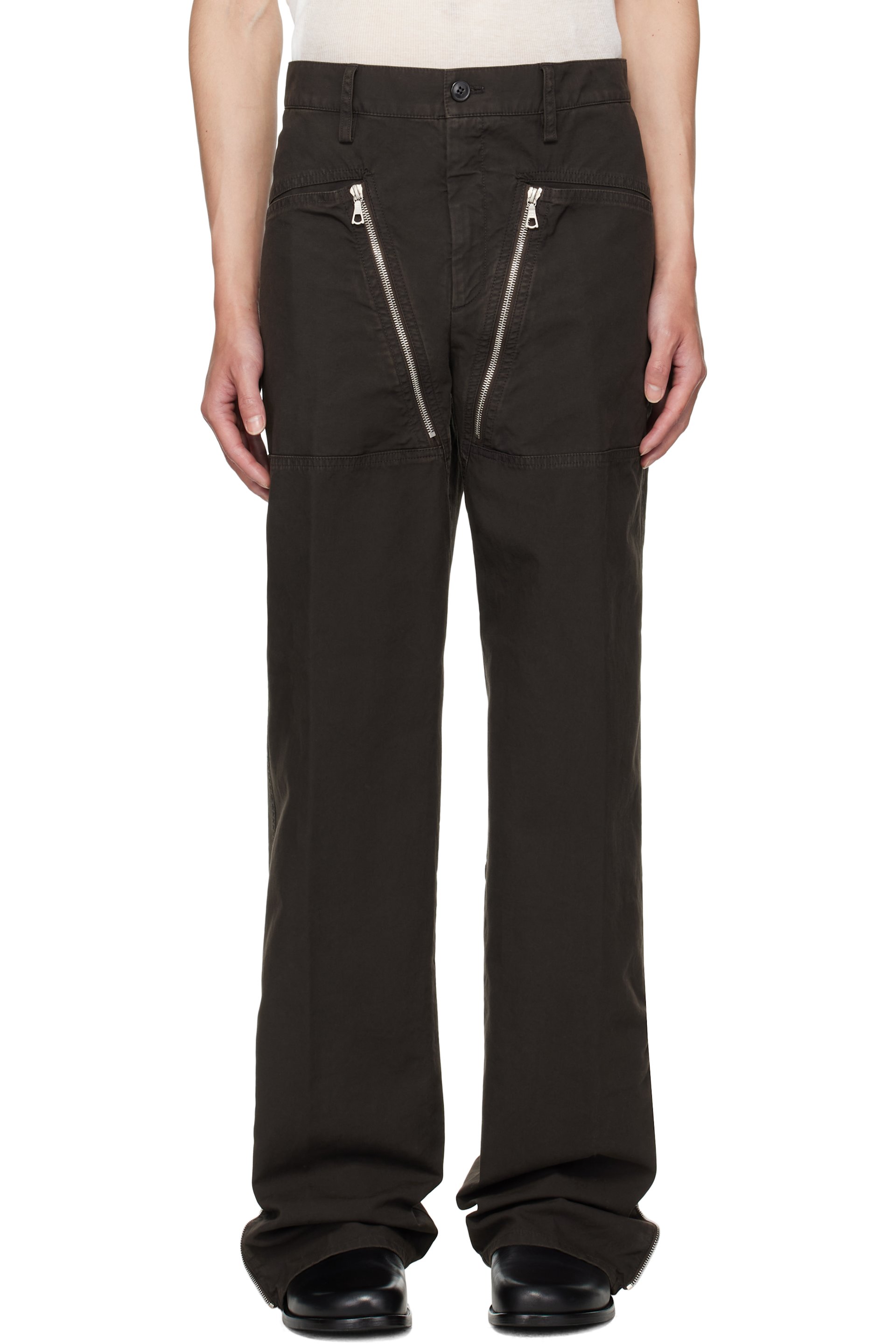 Brown Paneled Trousers by Dries Van Noten on Sale
