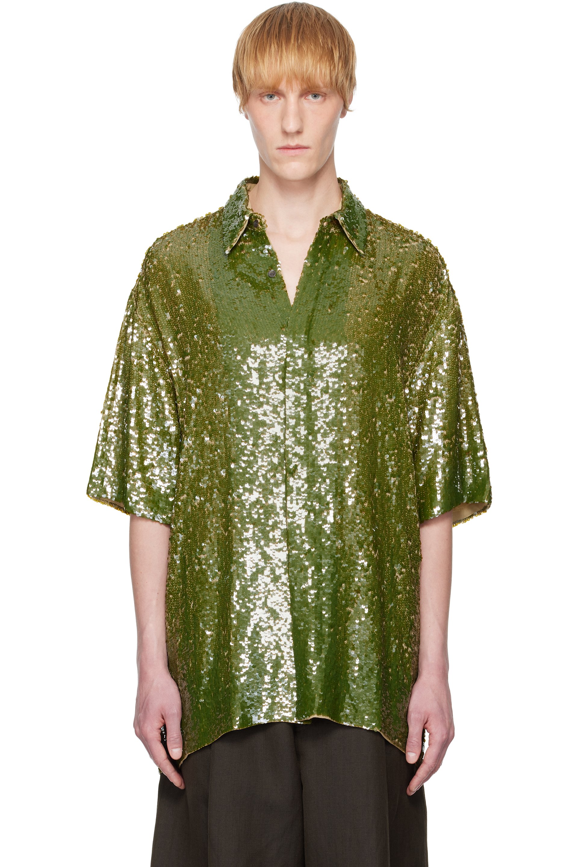 Dries Van Noten - Khaki Sequin Shirt