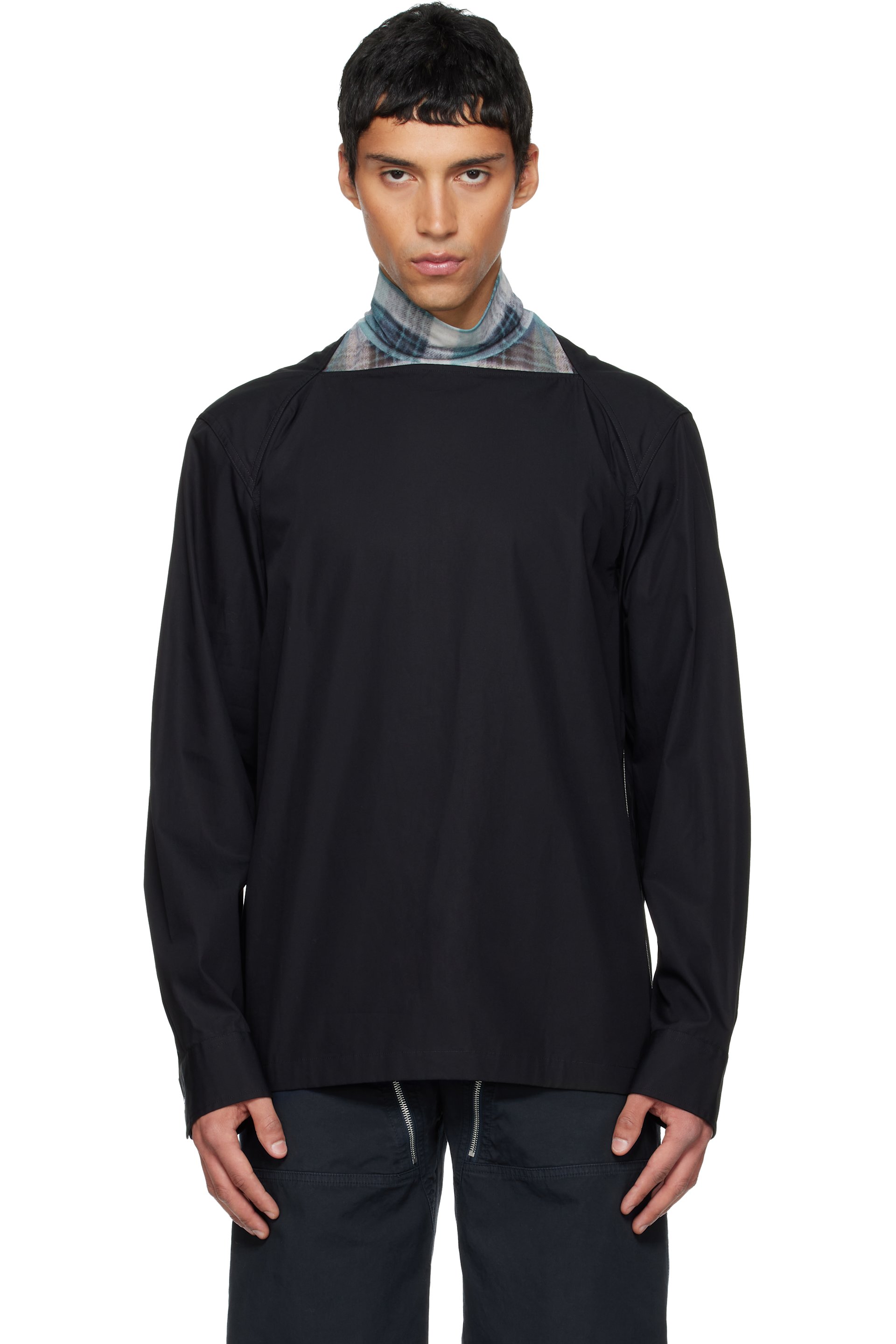 Dries Van Noten - Chemise noire en coton à col bateau