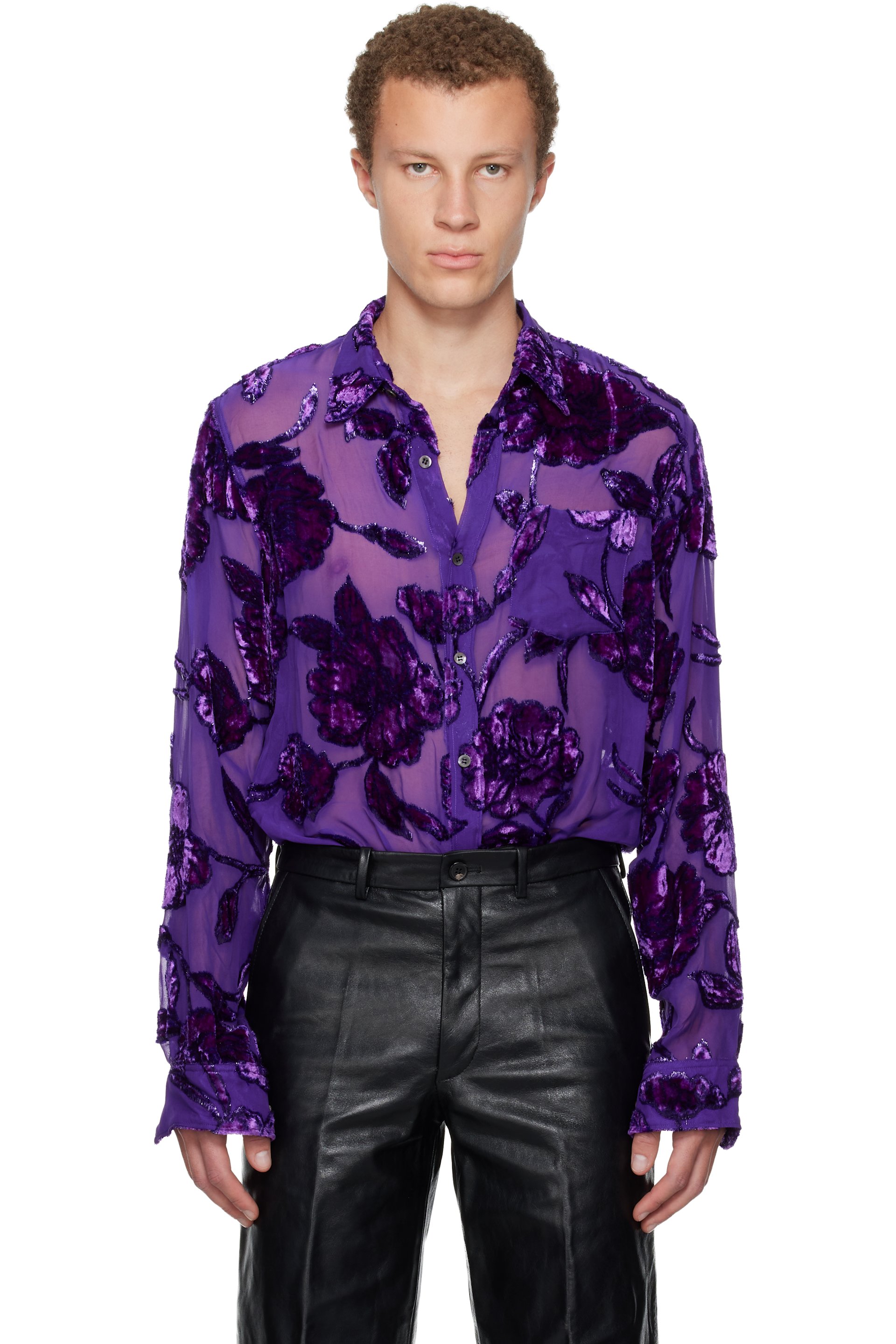 Dries Van Noten - Purple Fitted Sheer Shirt