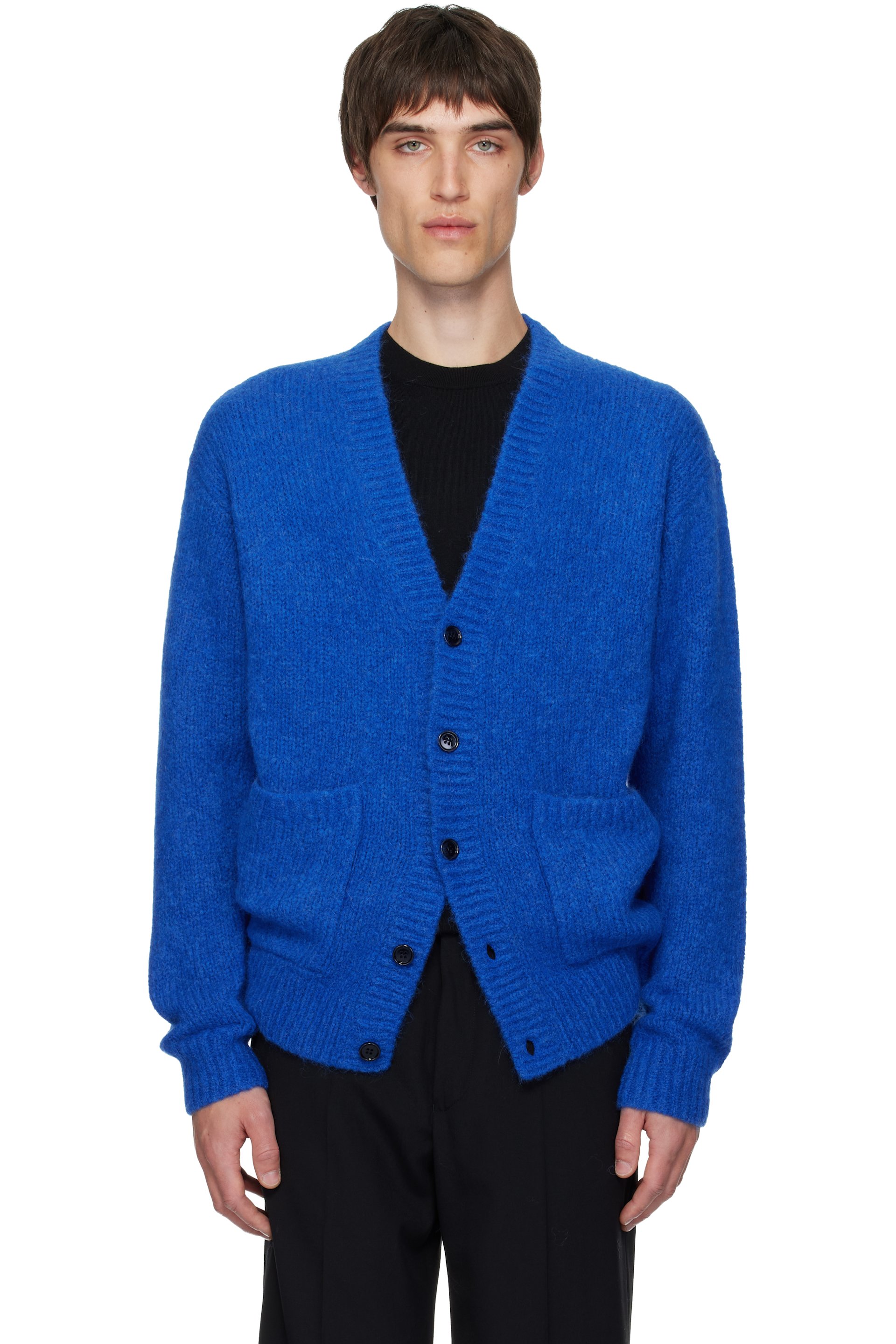 Dries Van Noten - Cardigan bleu en alpaga