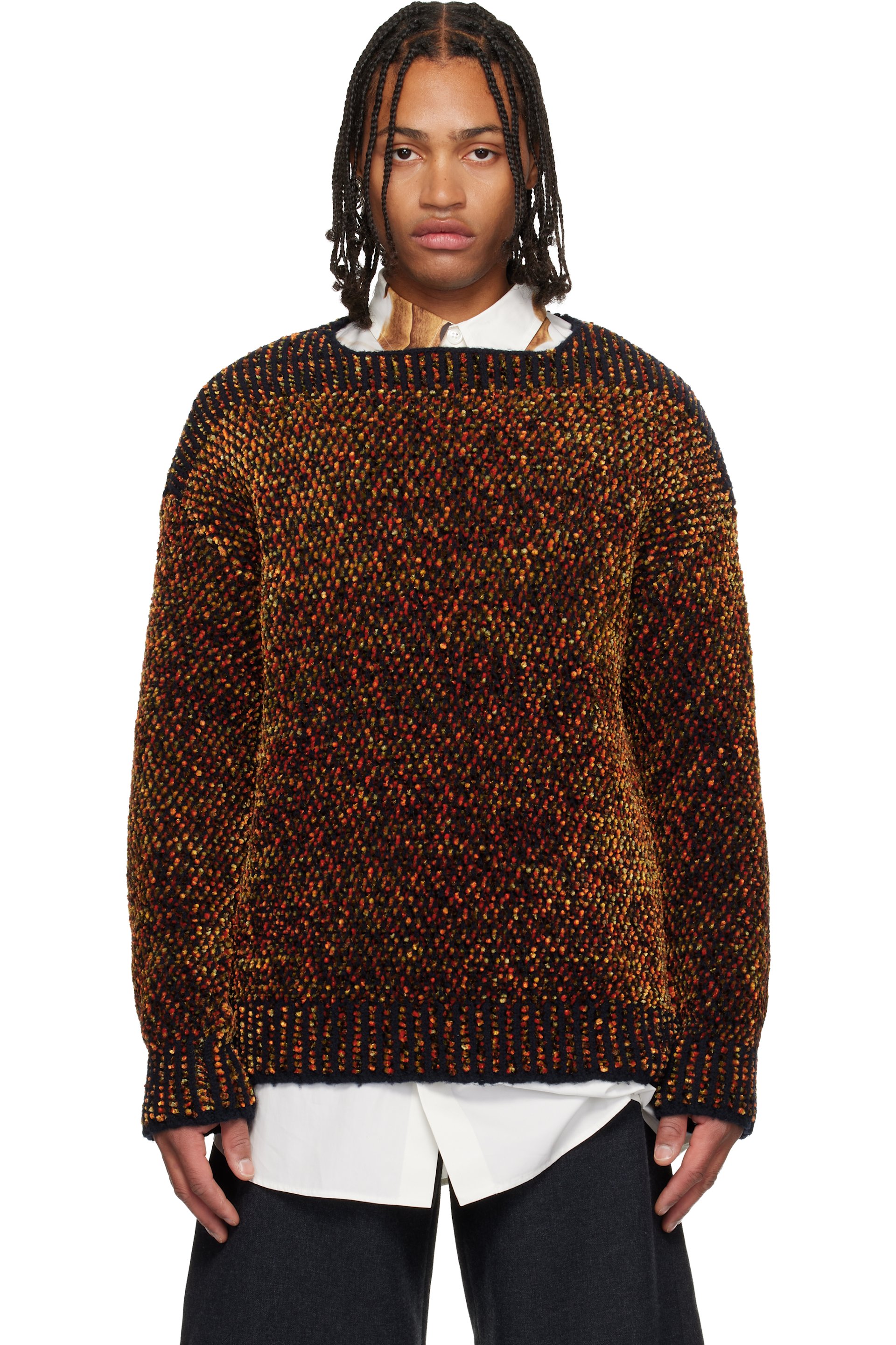 Dries Van Noten: Black & Orange Jacquard Sweater | SSENSE