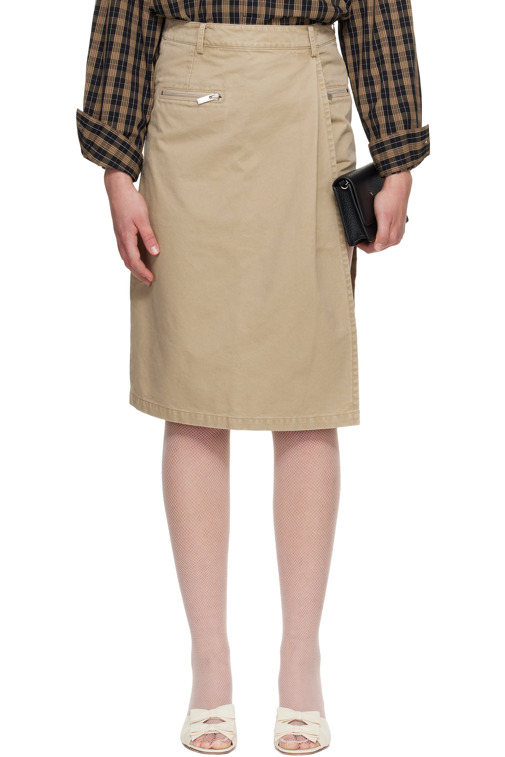 CPLUS SERIES - Jupe midi cargo asymétrique kaki