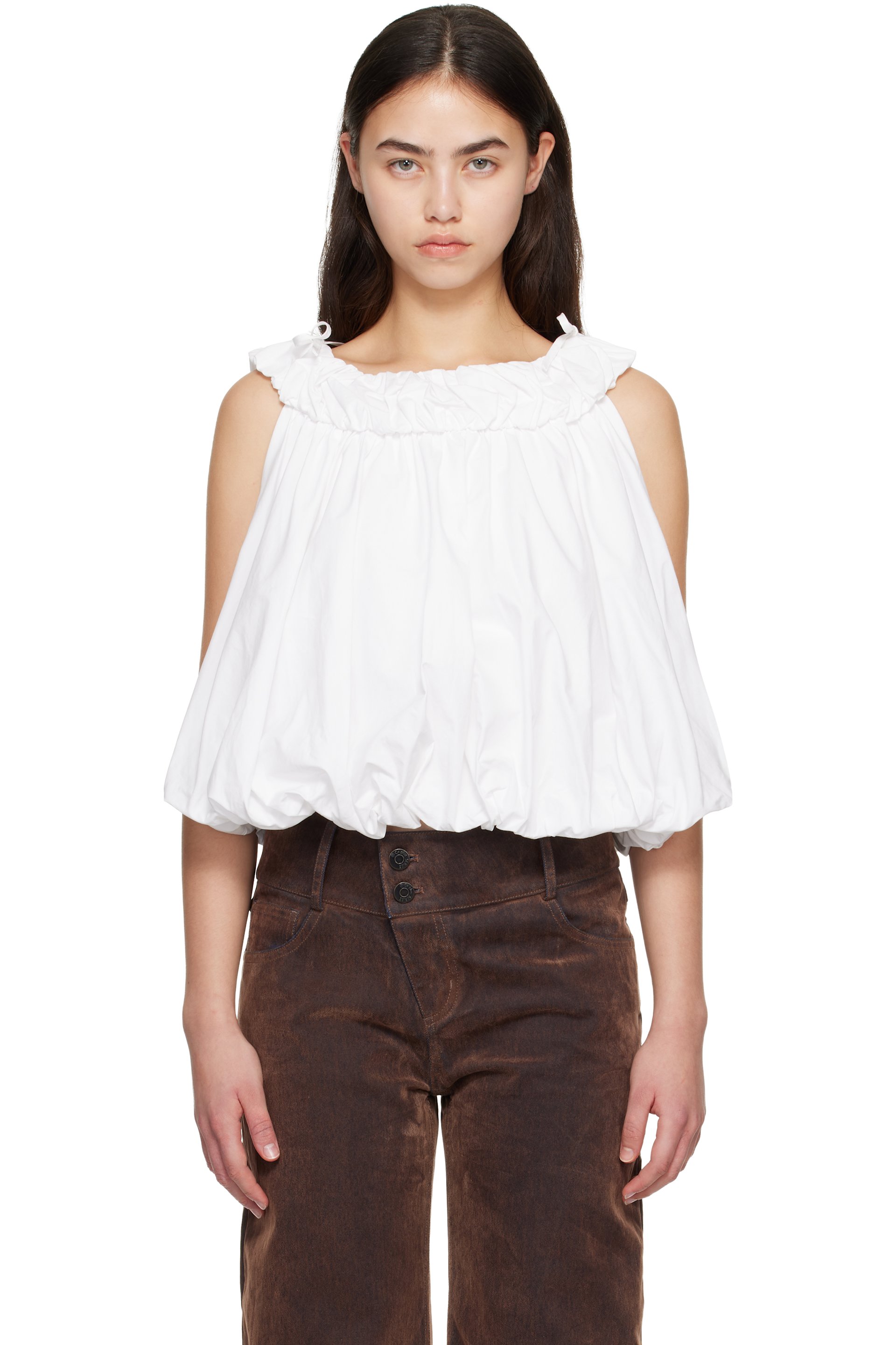 CPLUS SERIES - Haut blanc à ourlet bouffant et à effet ruché