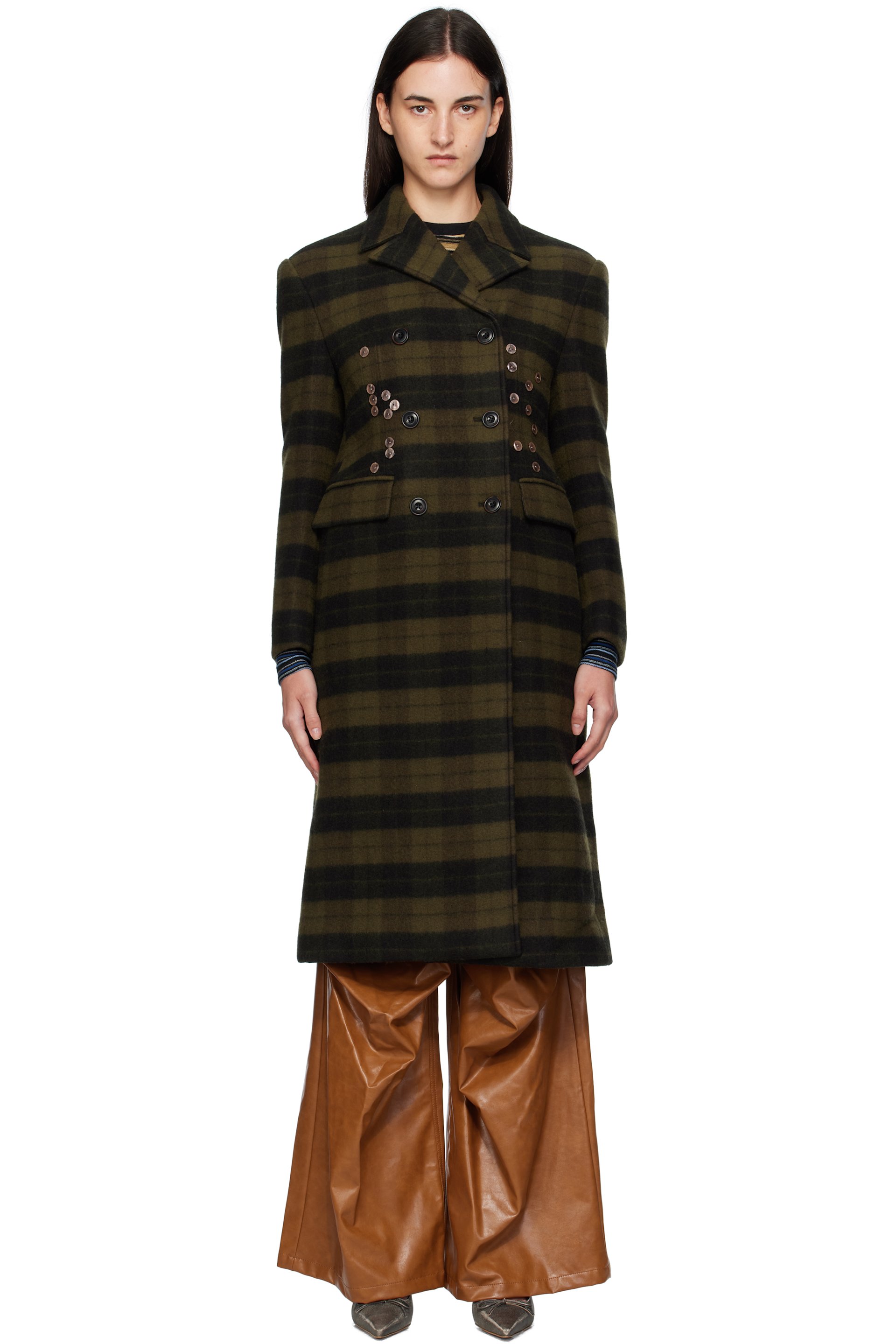 Andersson Bell - Khaki Lacie Check Buttons Coat