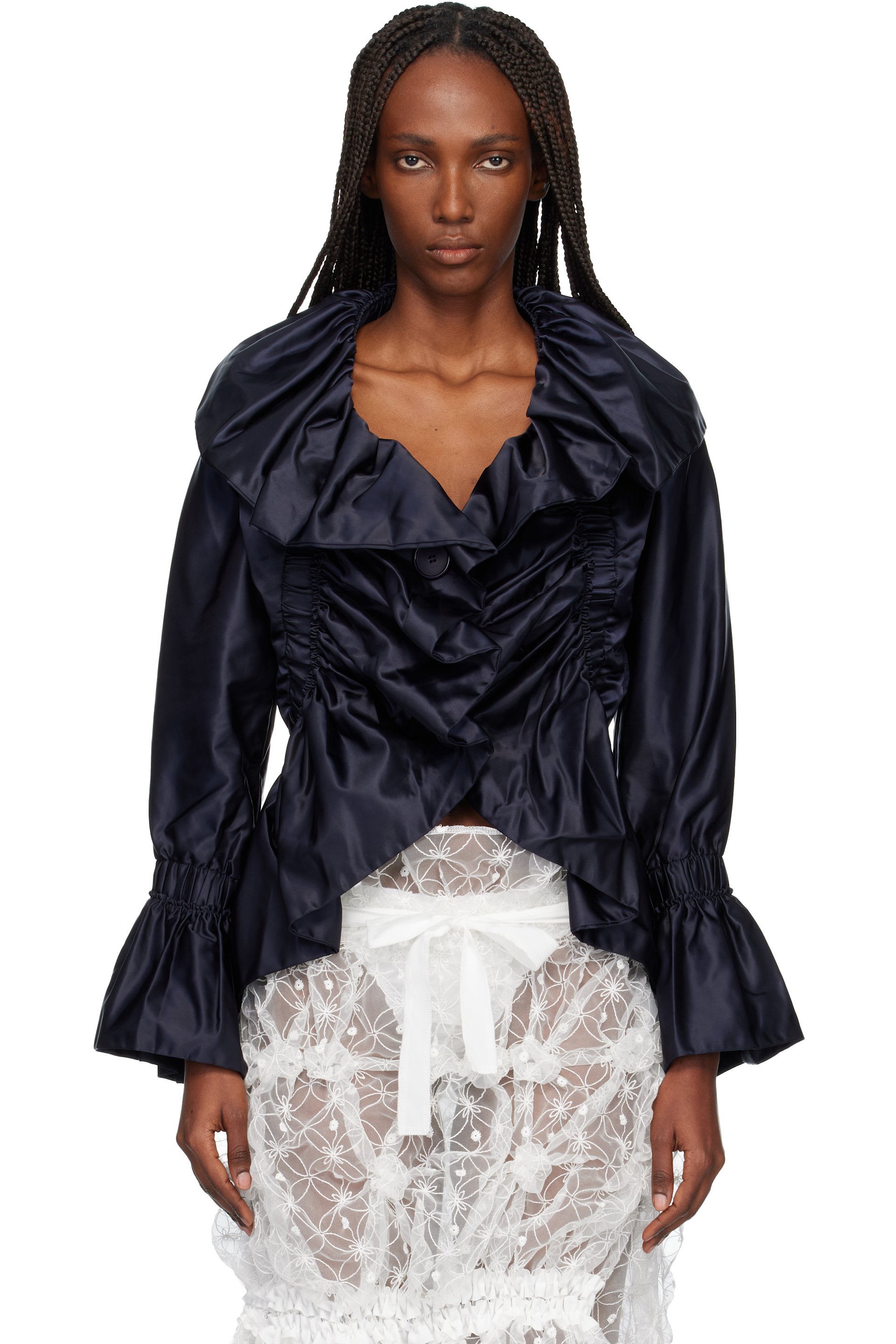 Róisín PIERCE - Blouson lustré bleu marine