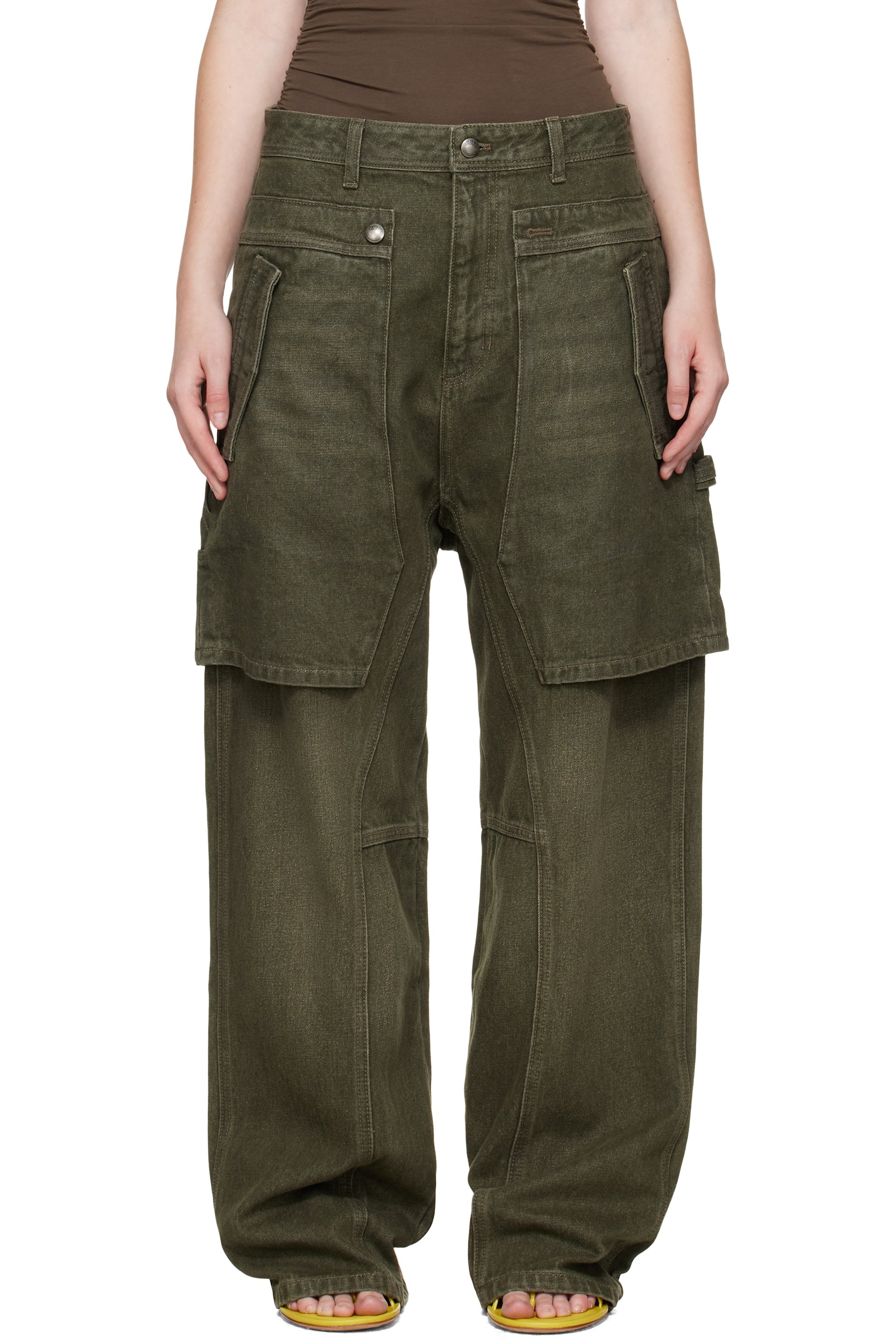 Andersson Bell - Green Raptor Layered Wide-Leg Jeans