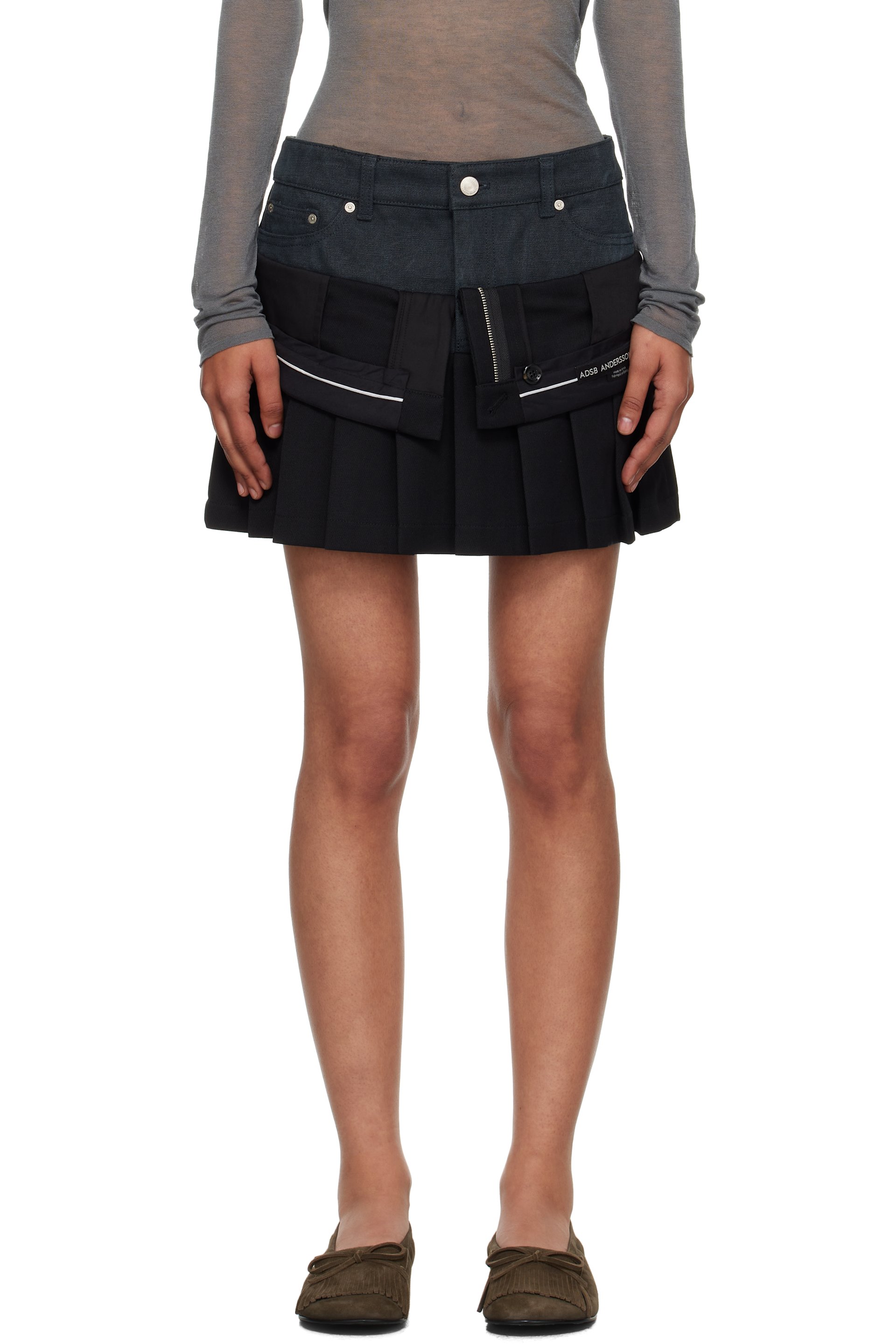 Andersson Bell - Black Inside Out Pleats Miniskirt