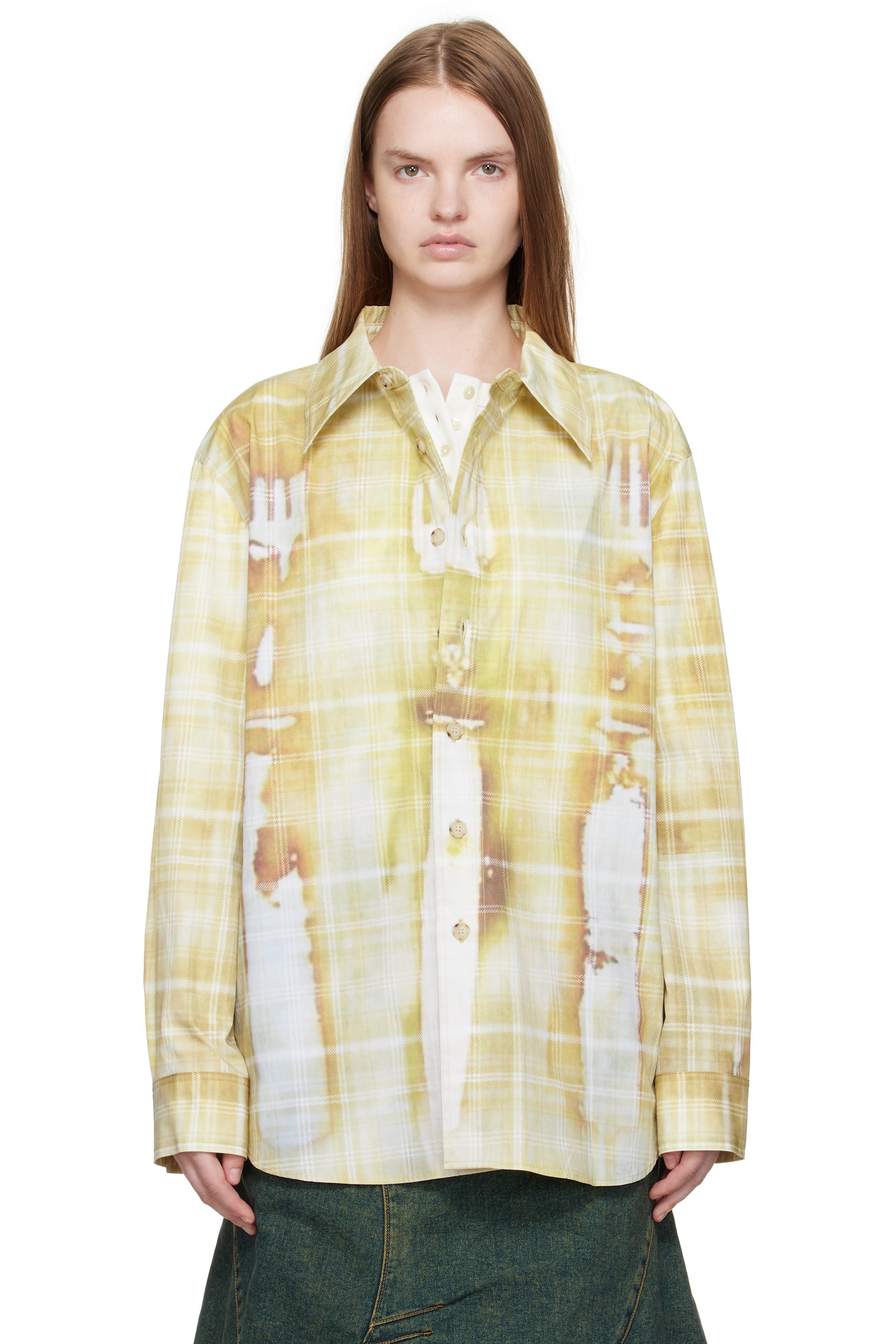 Andersson Bell - Yellow Trompe L'Oeil Printed Check Shirt