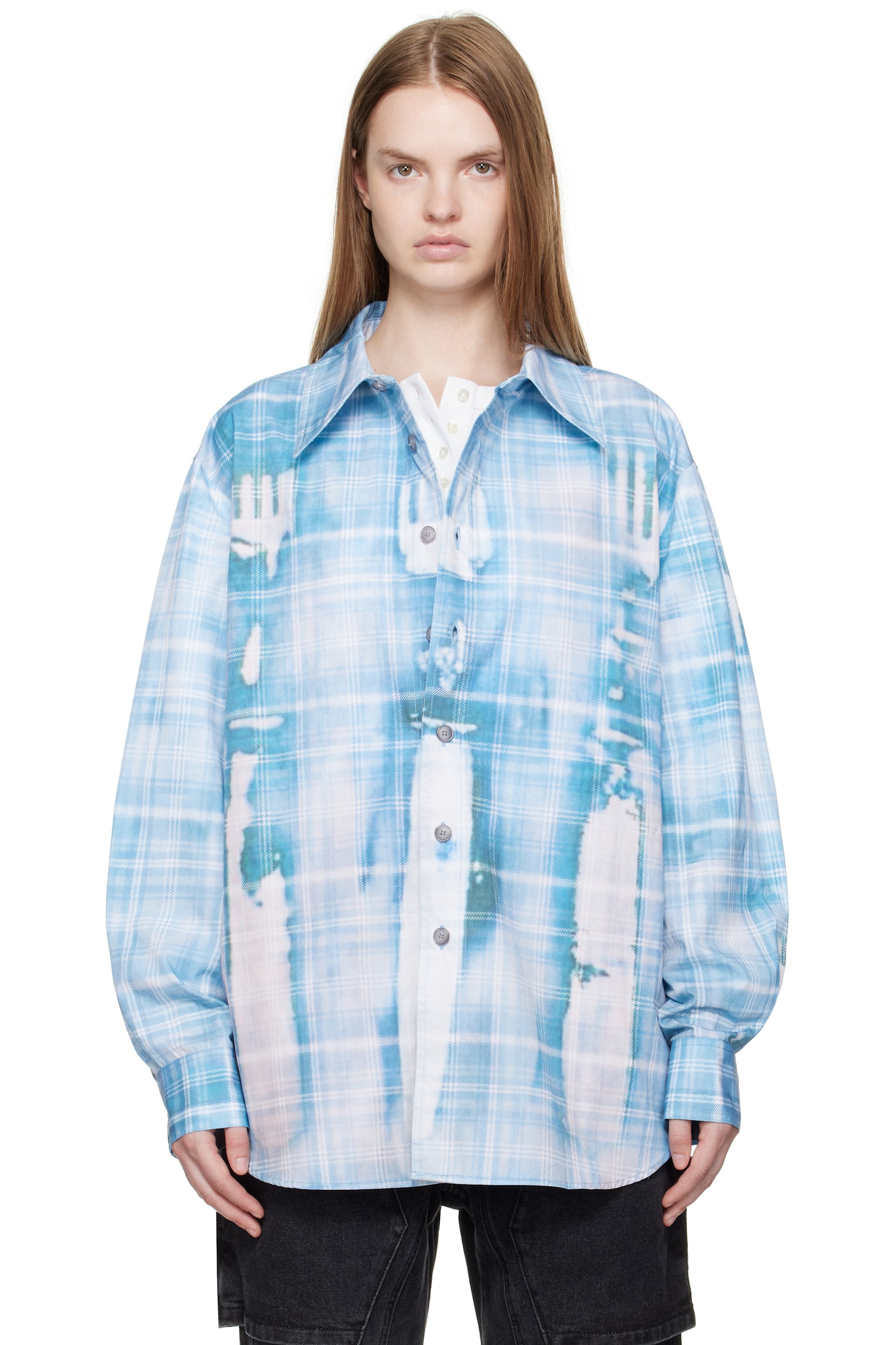Andersson Bell - Blue Trompe L'Oeil Printed Check Shirt