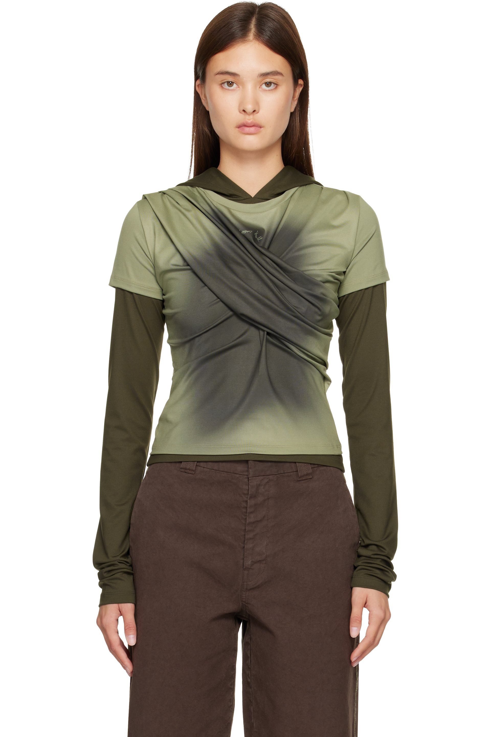 Andersson Bell - Khaki Gathered Jersey Hoodie & T-shirt Set