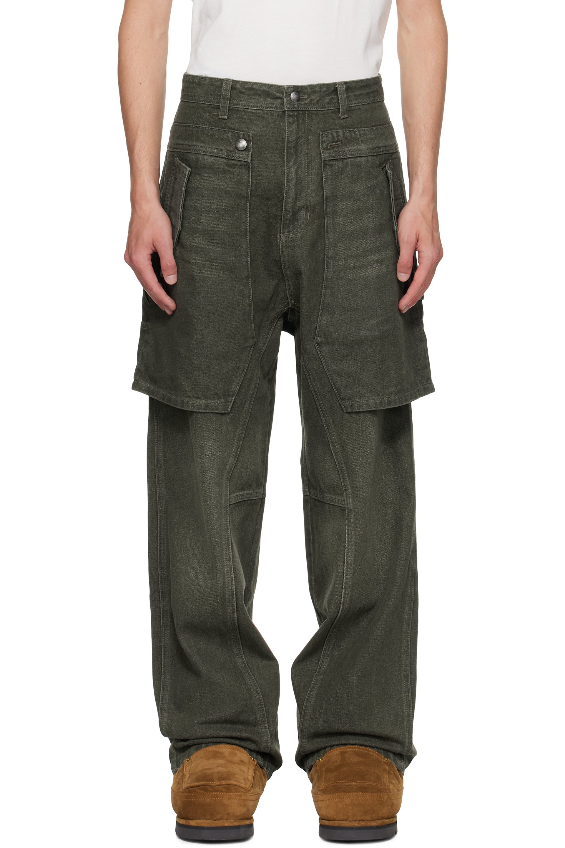 Andersson Bell - Khaki Raptor Layered Wide-Leg Jeans
