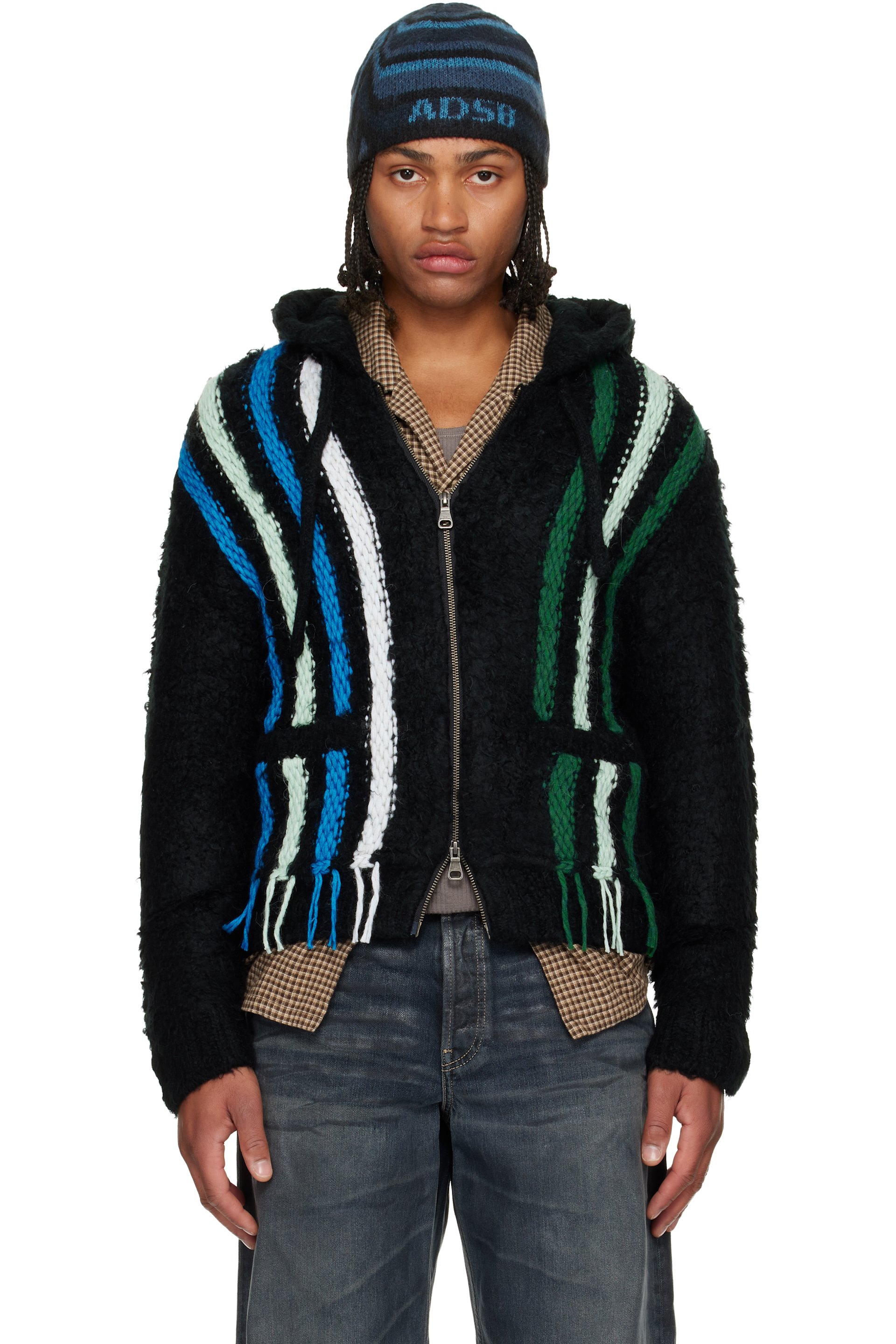 Andersson Bell - Black Reverse Stripe Knit Hoodie