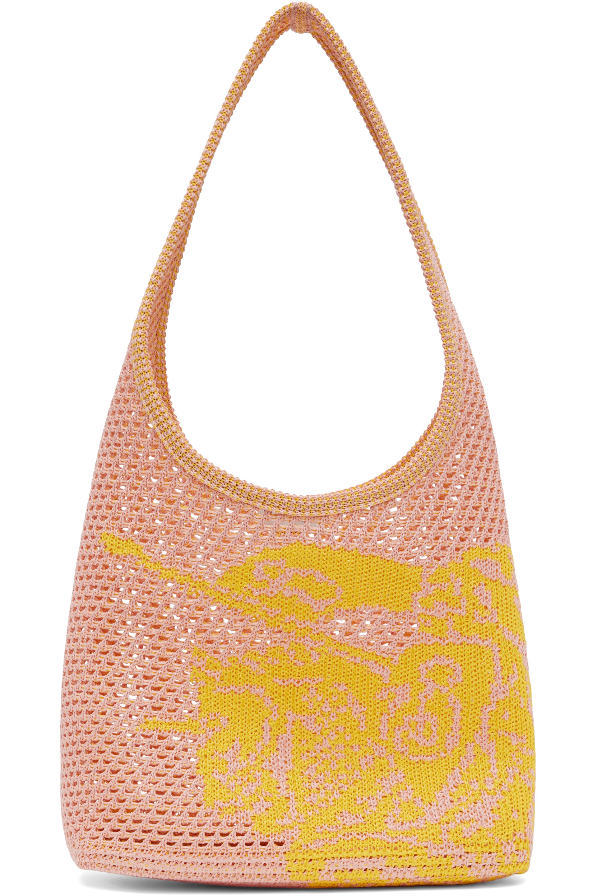 Burberry - Petit cabas rose et jaune en crochet à emblème du cavalier